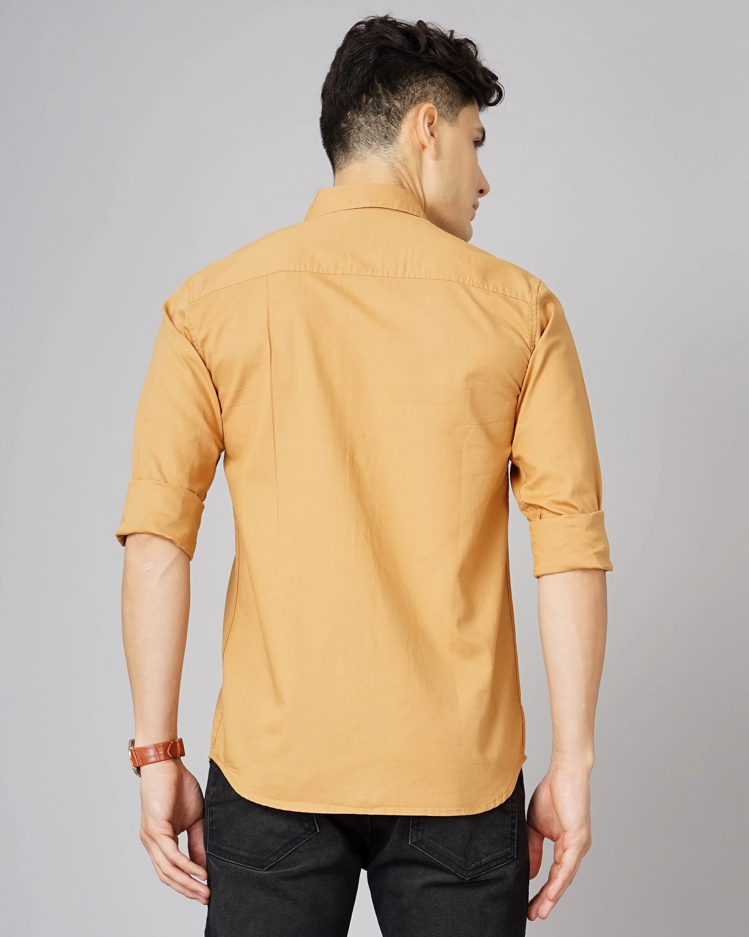 Men Oxford Brown Solid Shirt - Image 2