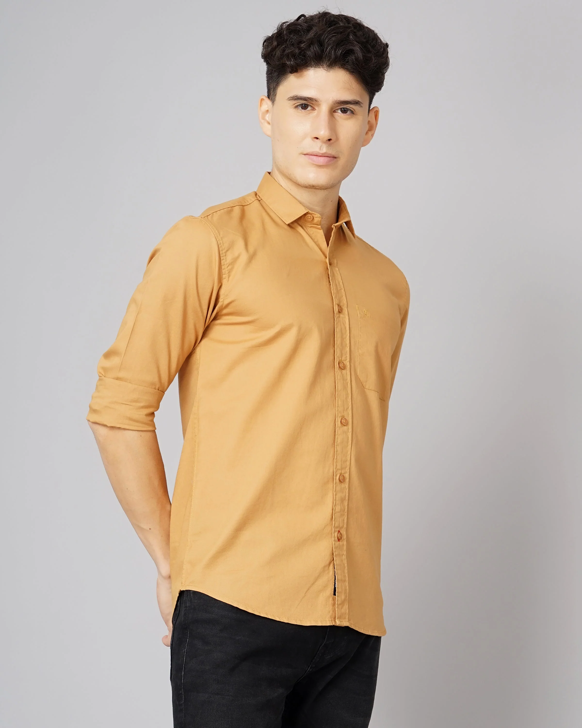 Men Oxford Brown Solid Shirt - Image 4