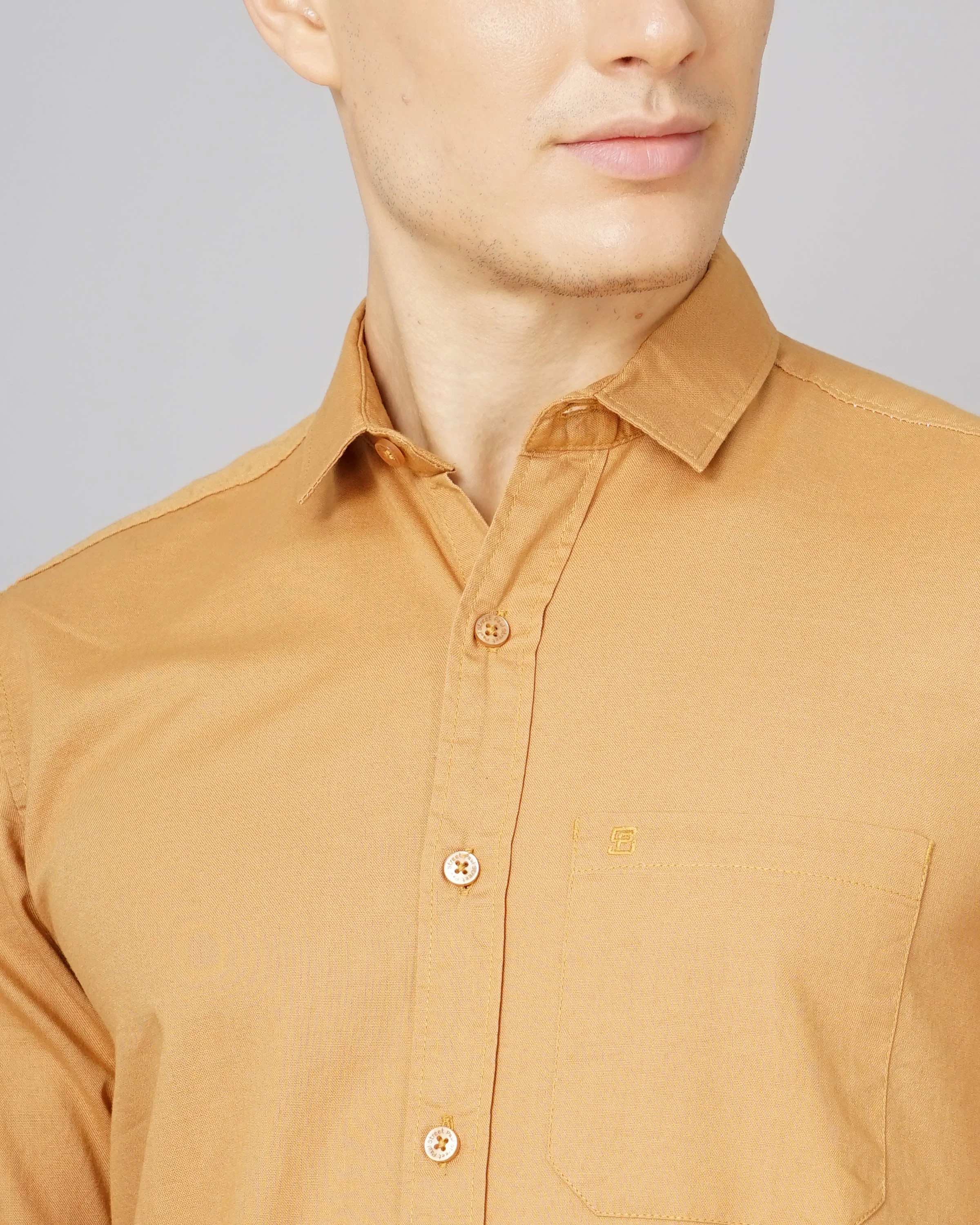 Men Oxford Brown Solid Shirt - Image 5