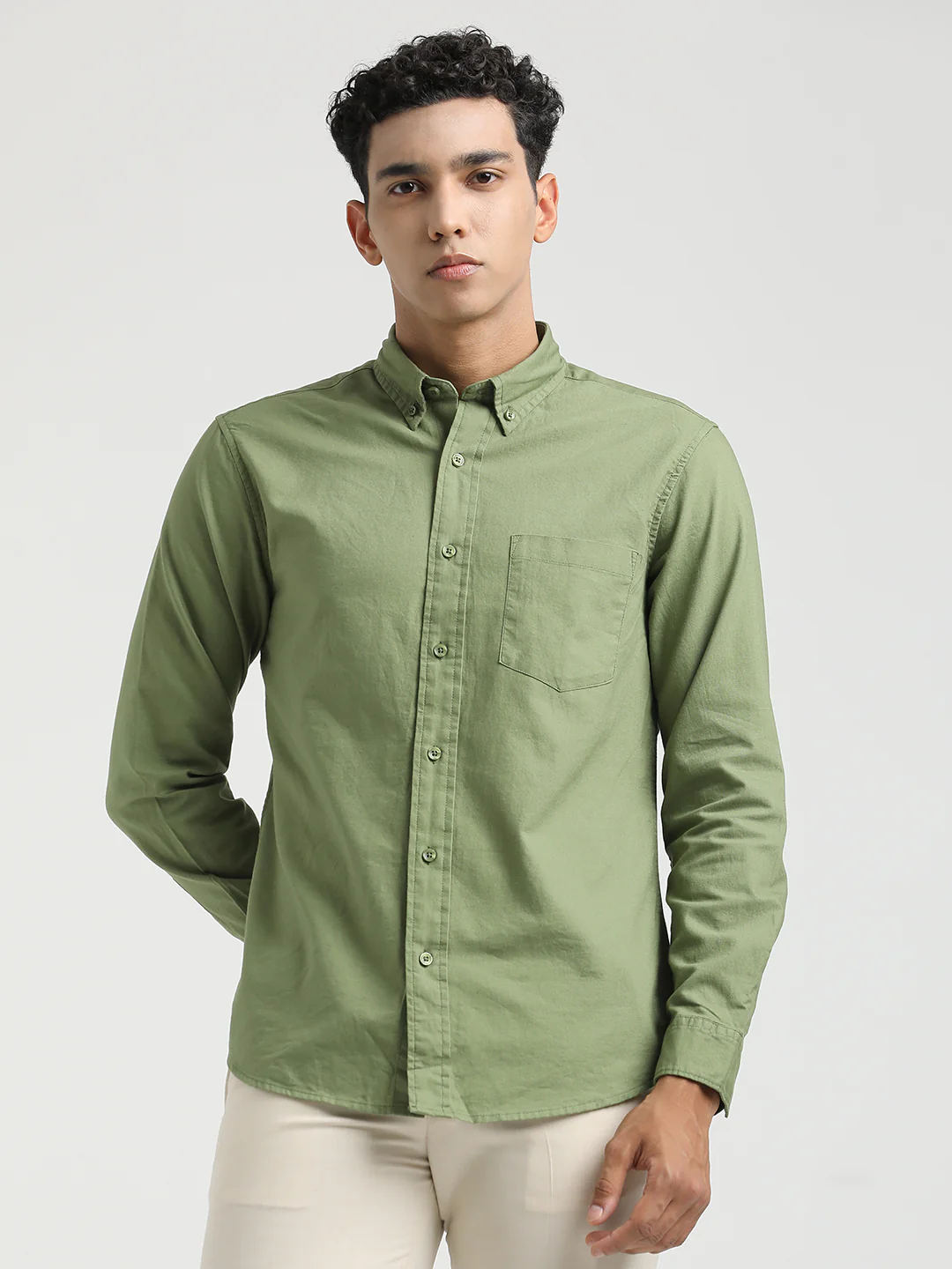 Men Oxford Cotton Shirt with Button-Down Collar - Image 4