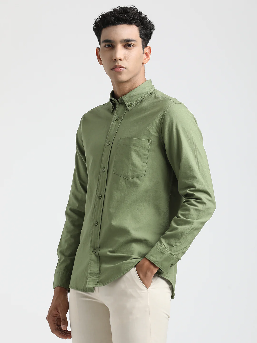 Men Oxford Cotton Shirt with Button-Down Collar - Image 5