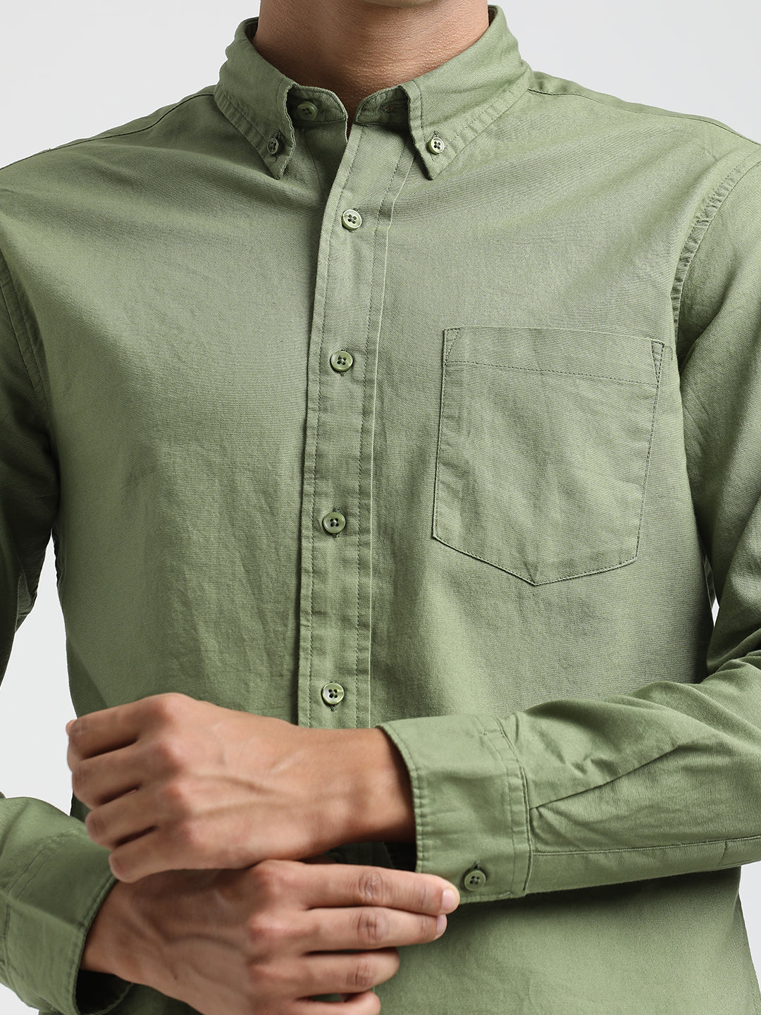 Men Oxford Cotton Shirt with Button-Down Collar - Image 6