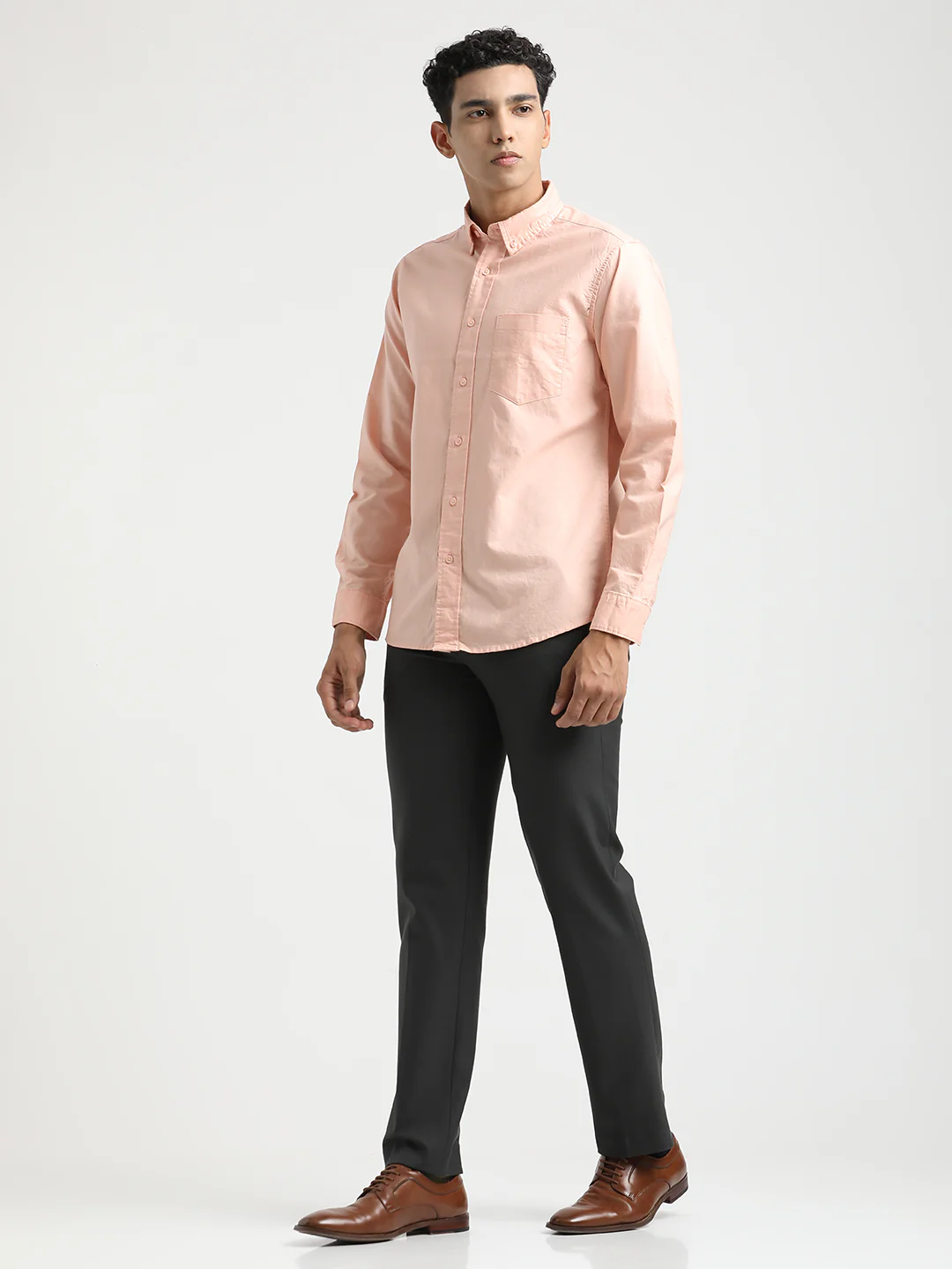Men Oxford Cotton Shirt with Button-Down Collar - Image 2