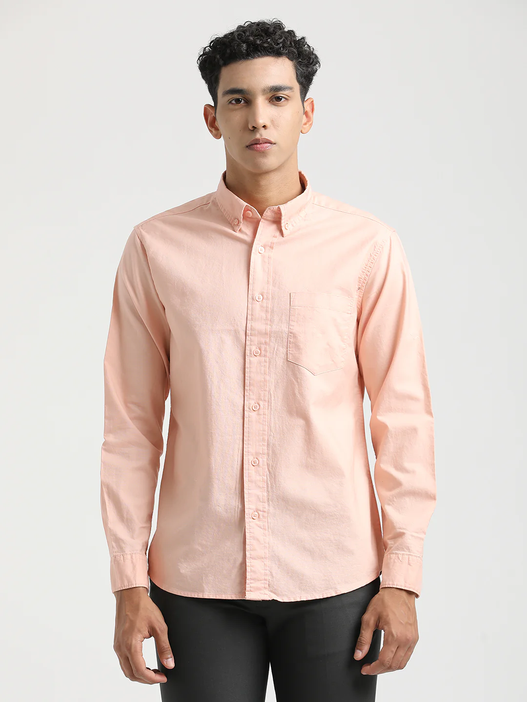 Men Oxford Cotton Shirt with Button-Down Collar - Image 4