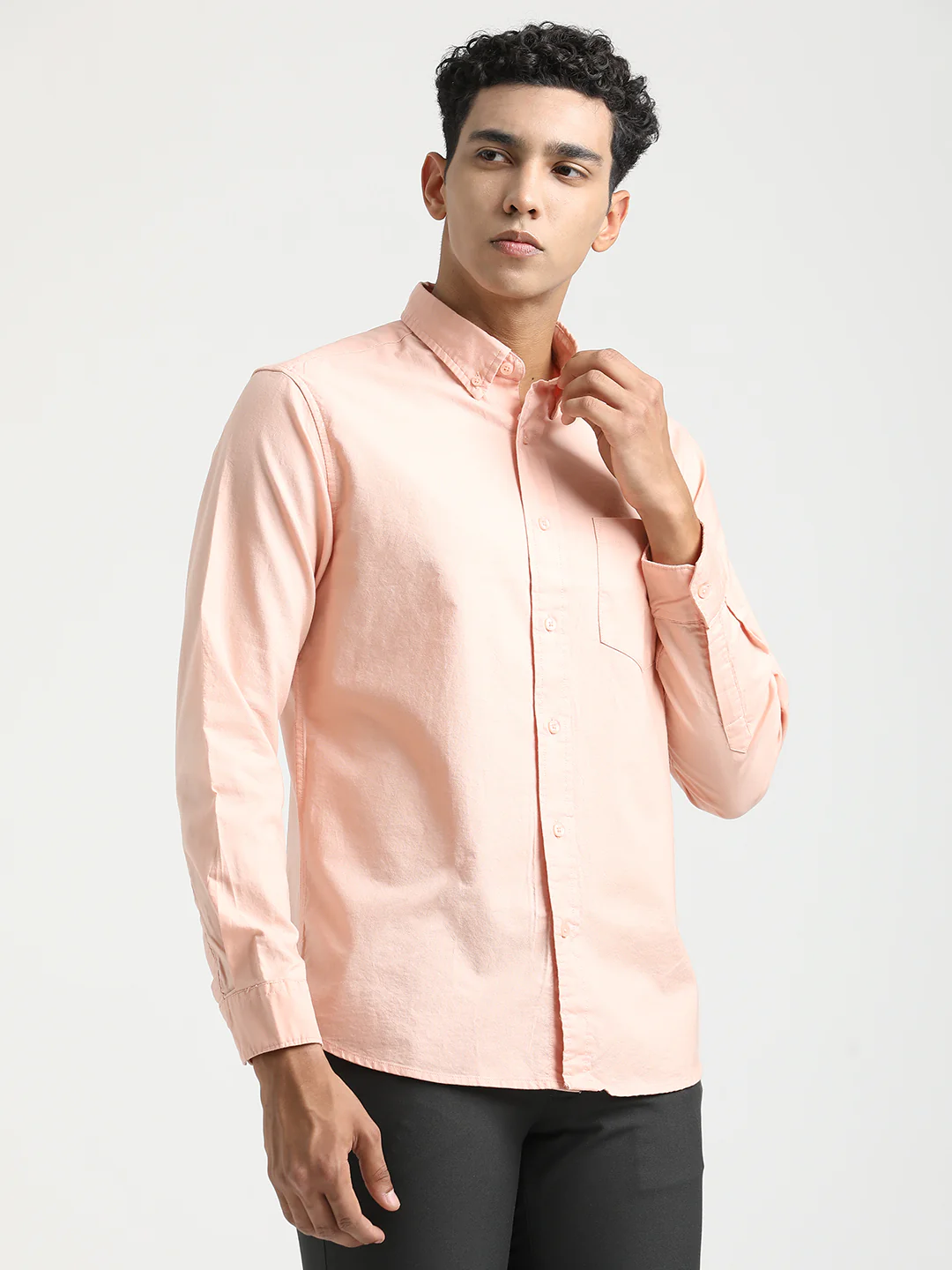 Men Oxford Cotton Shirt with Button-Down Collar - Image 5