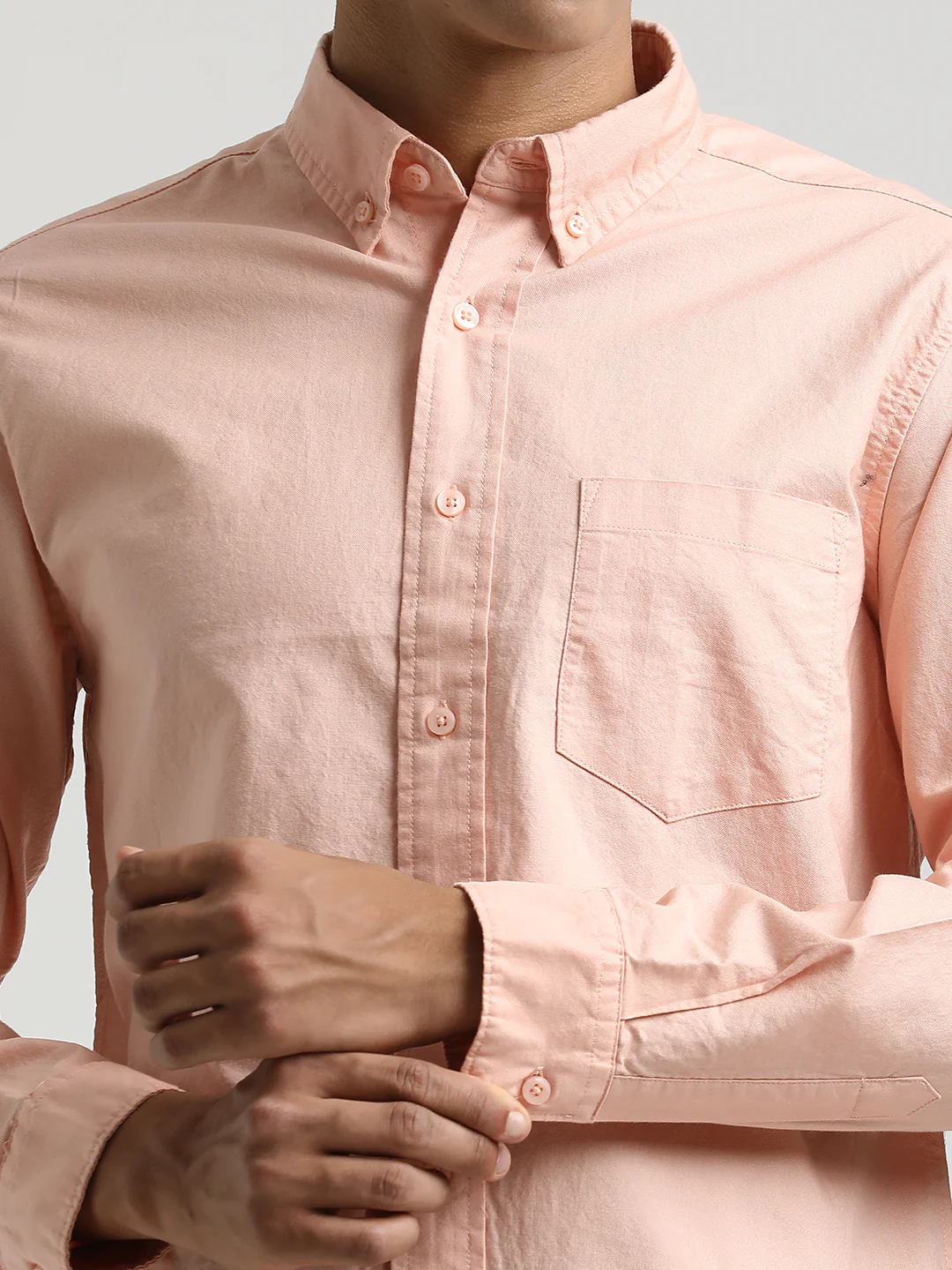 Men Oxford Cotton Shirt with Button-Down Collar - Image 6