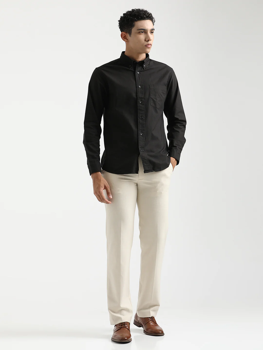 Men Oxford Cotton Shirt with Button-Down Collar - Image 2