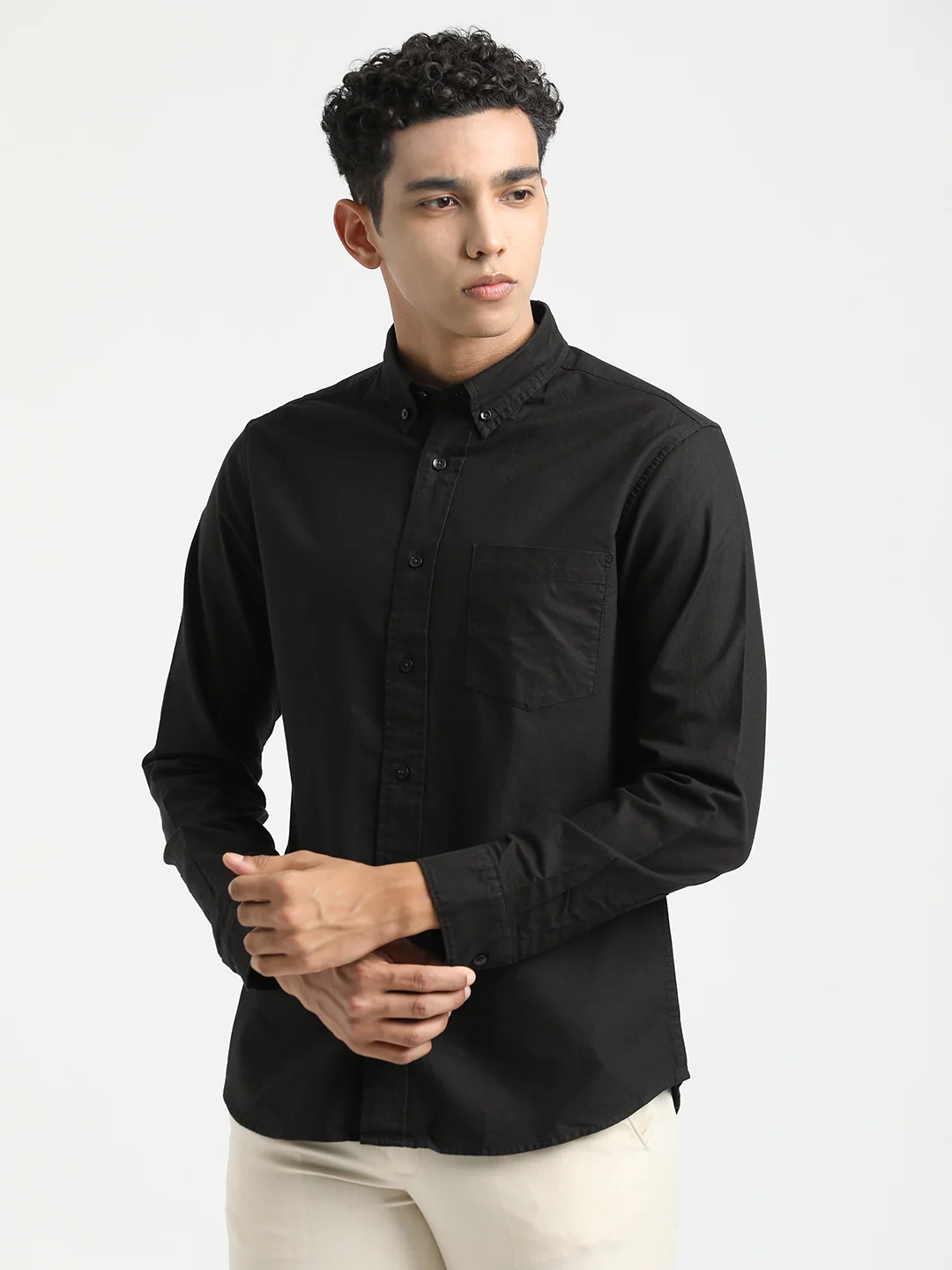 Men Oxford Cotton Shirt with Button-Down Collar - Image 4
