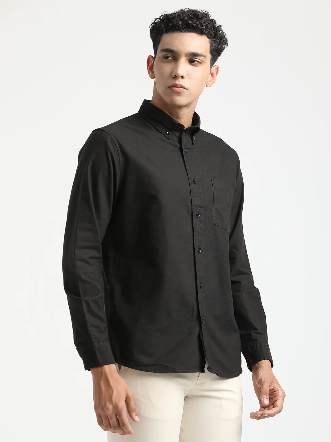 Men Oxford Cotton Shirt with Button-Down Collar - Image 5