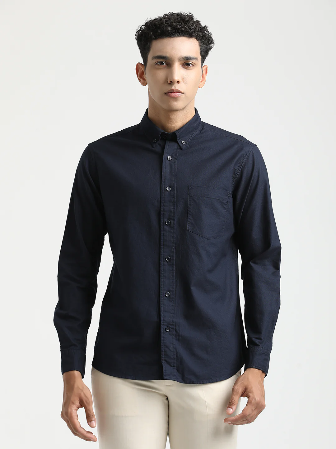 Men Oxford Cotton Shirt with Button-Down Collar - Image 3