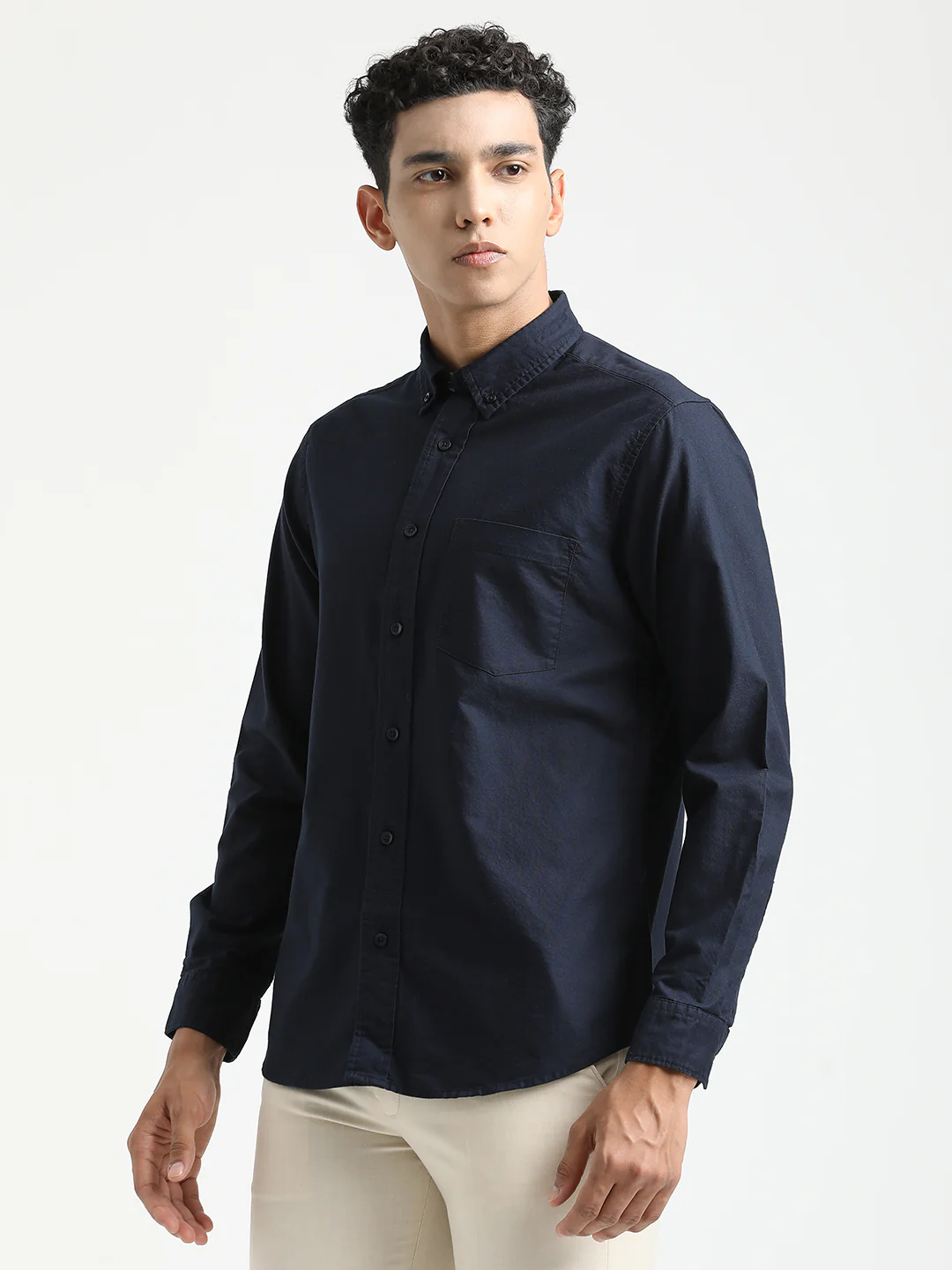 Men Oxford Cotton Shirt with Button-Down Collar - Image 4