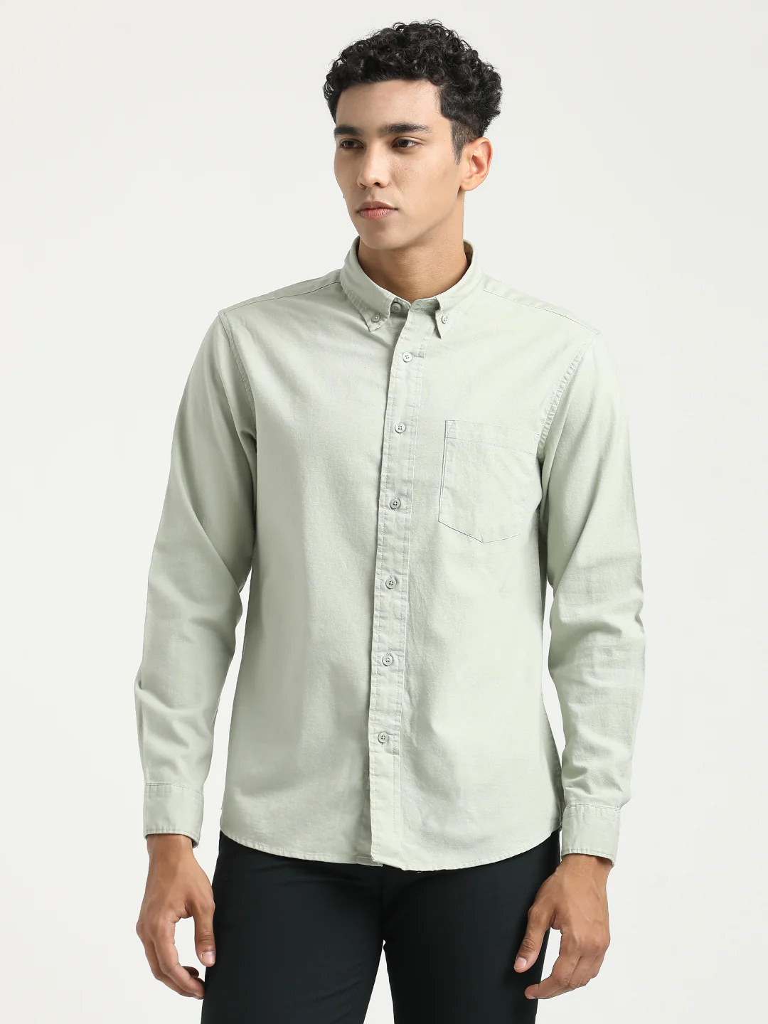 Men Oxford Cotton Shirt with Button-Down Collar