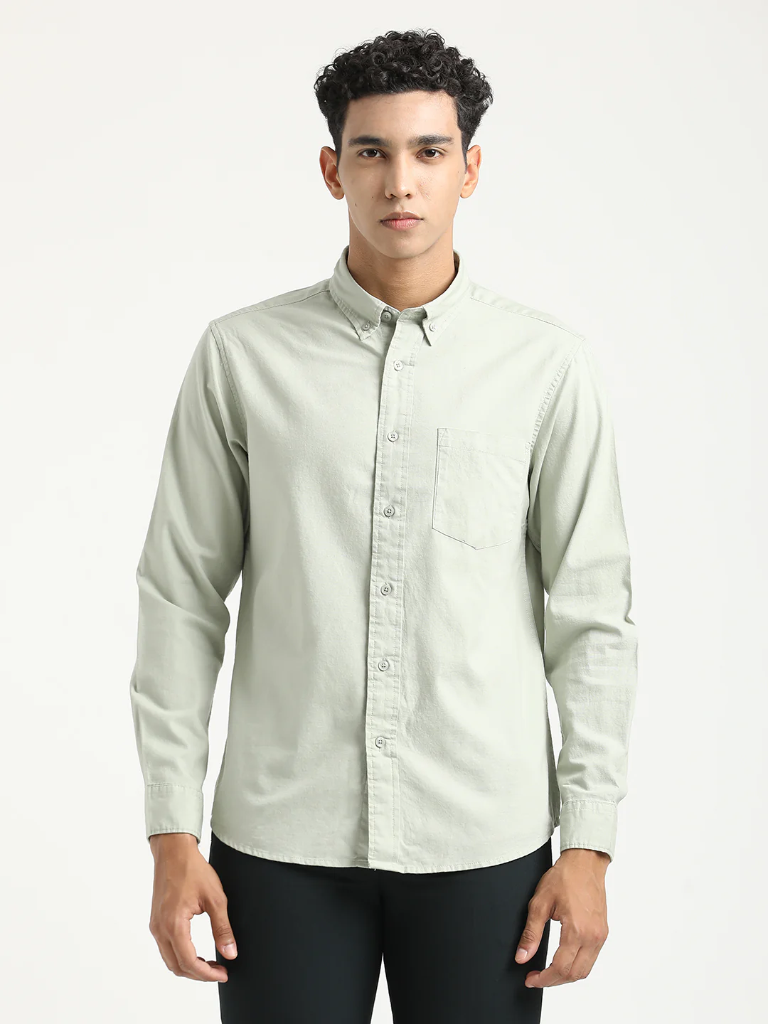 Men Oxford Cotton Shirt with Button-Down Collar - Image 3