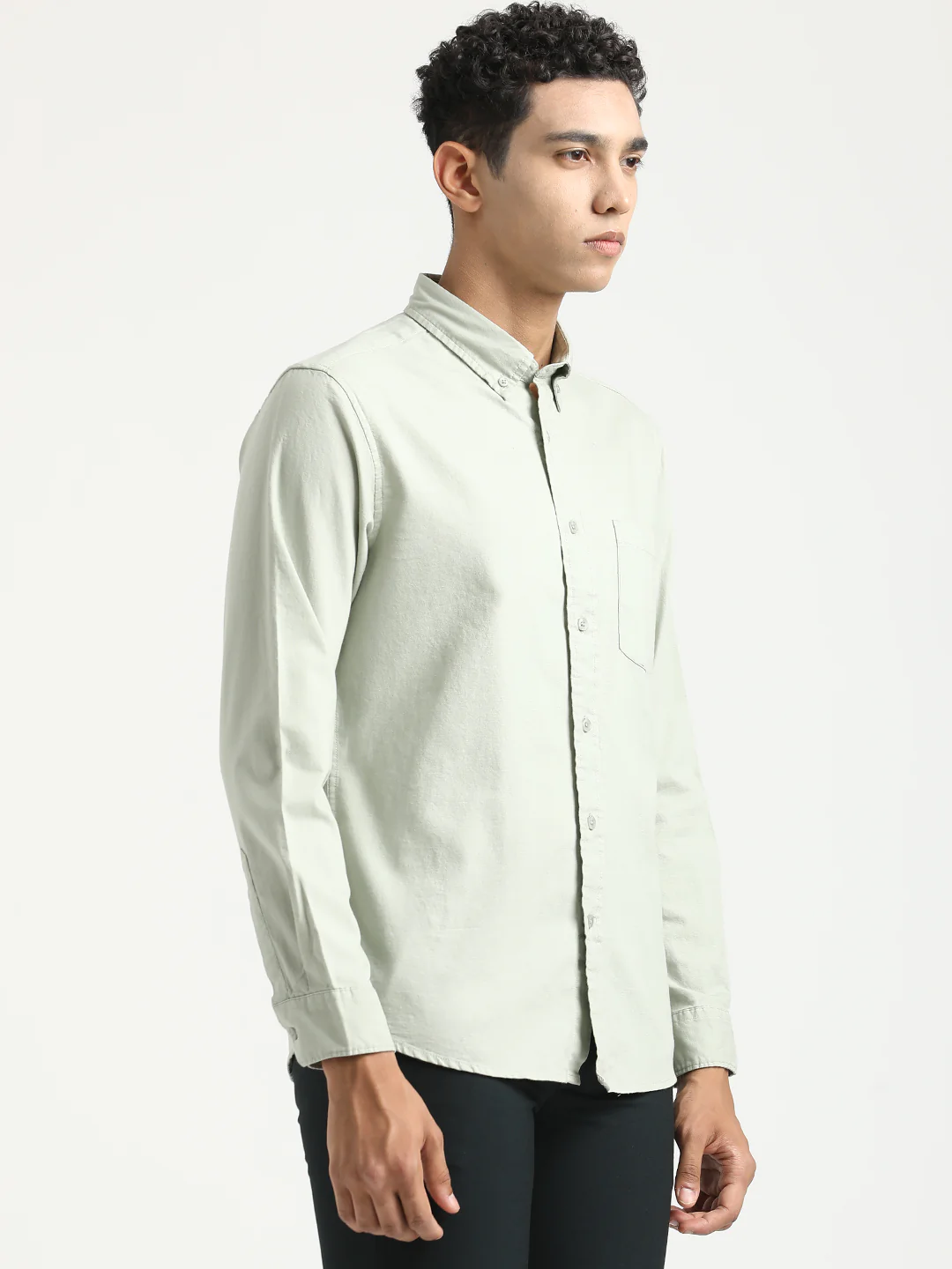 Men Oxford Cotton Shirt with Button-Down Collar - Image 4