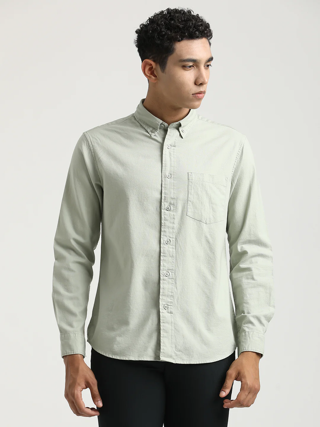 Men Oxford Cotton Shirt with Button-Down Collar - Image 5
