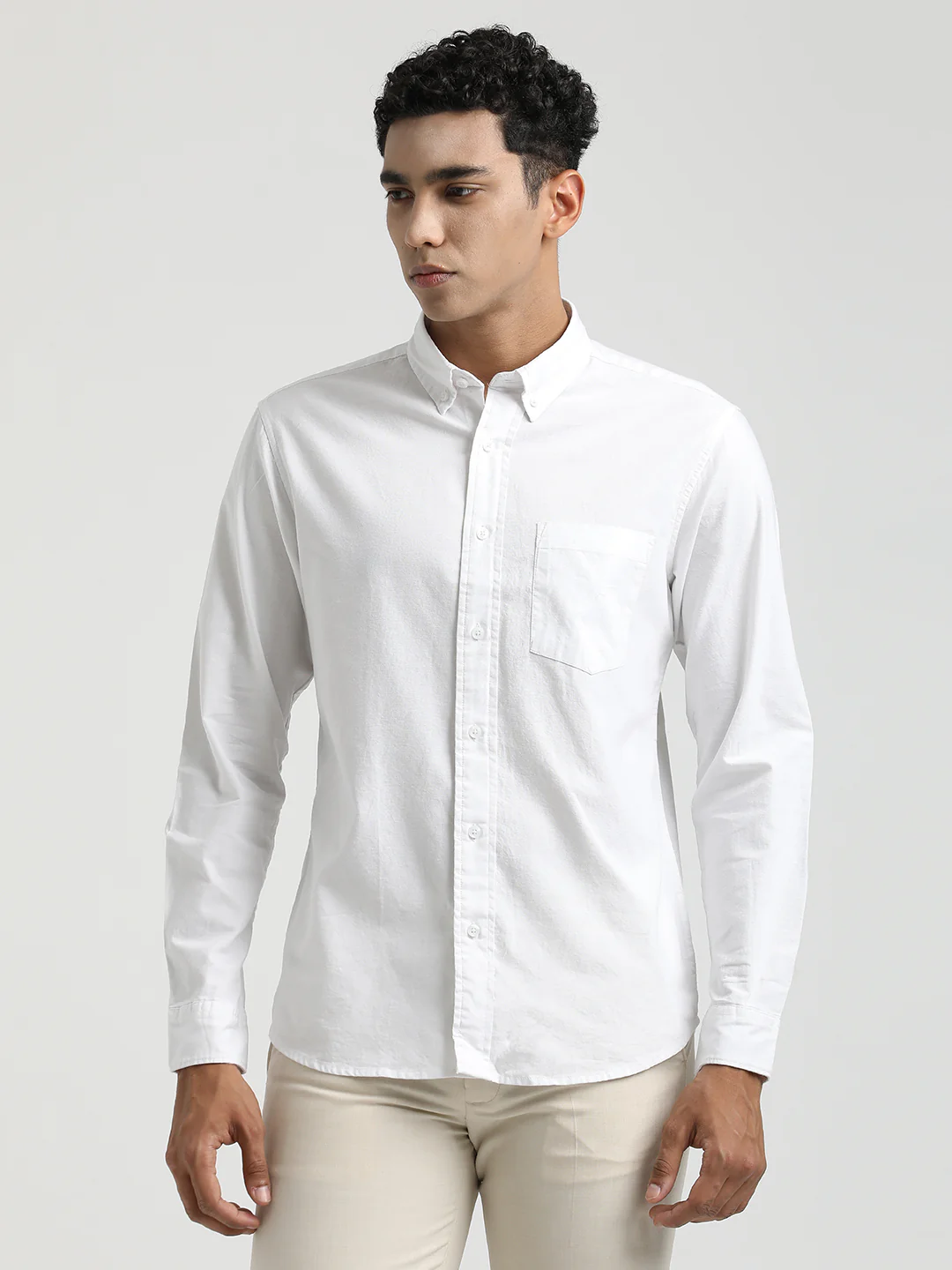Men Oxford Cotton Shirt with Button-Down Collar - Image 4