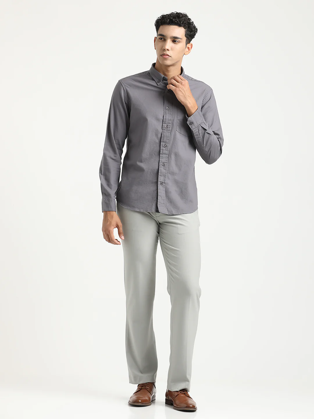 Men Oxford Cotton Shirt with Button-Down Collar - Image 2