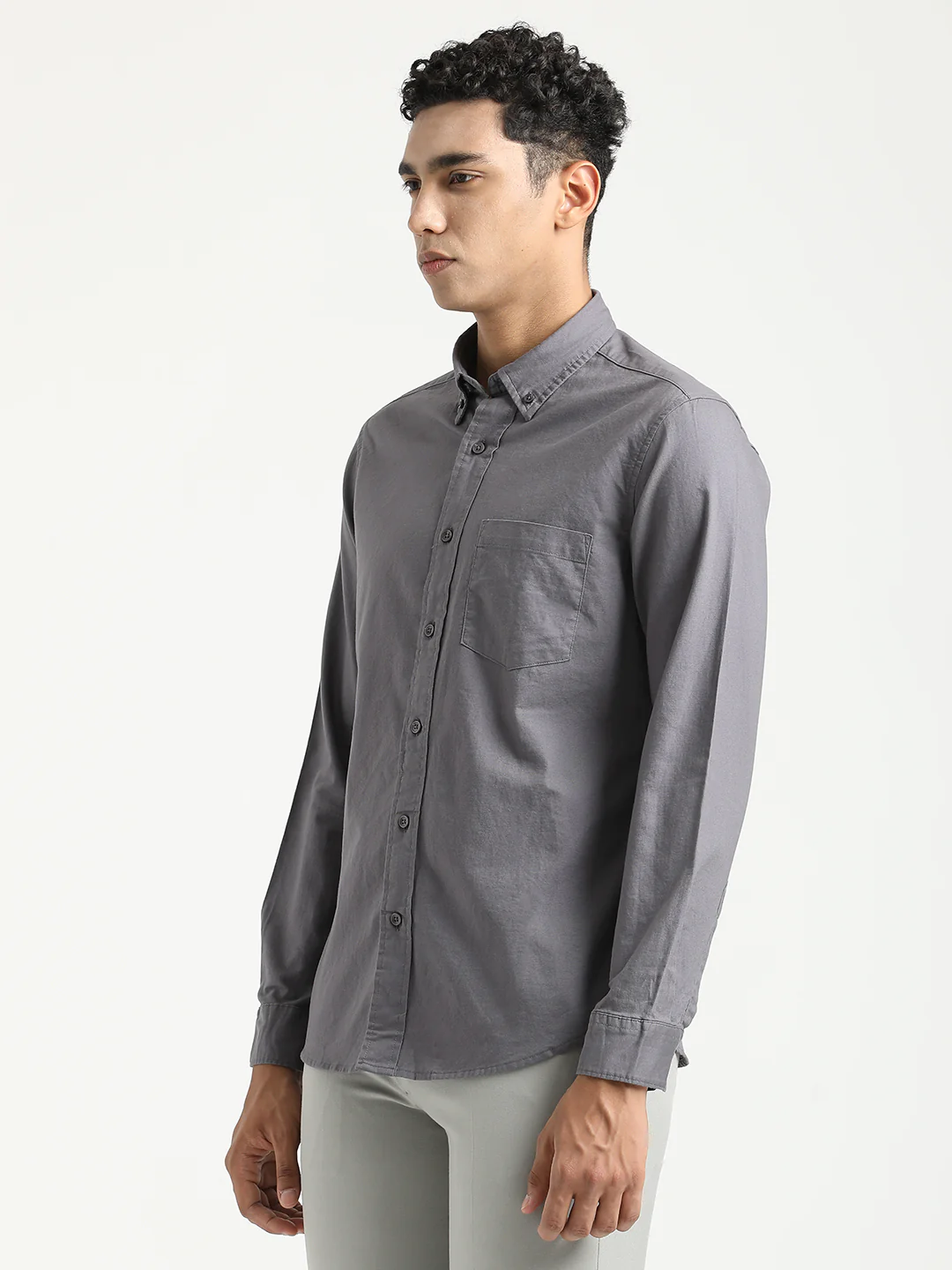 Men Oxford Cotton Shirt with Button-Down Collar - Image 4