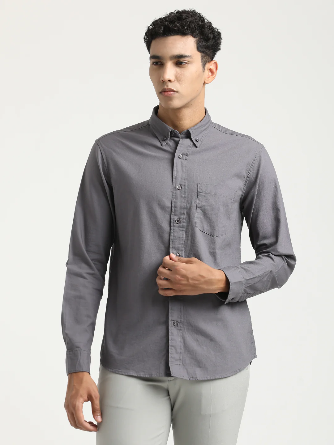 Men Oxford Cotton Shirt with Button-Down Collar - Image 5