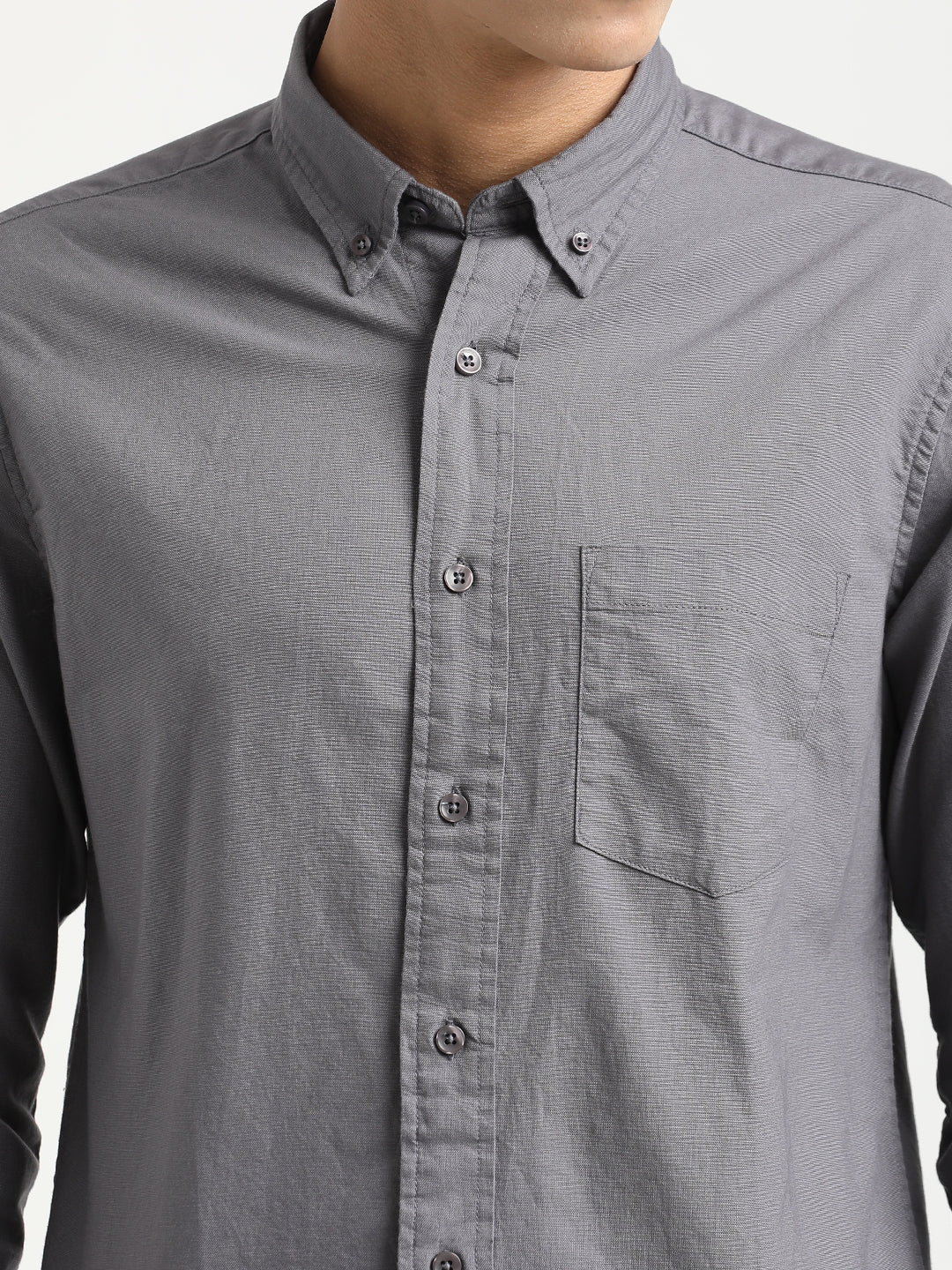 Men Oxford Cotton Shirt with Button-Down Collar - Image 6