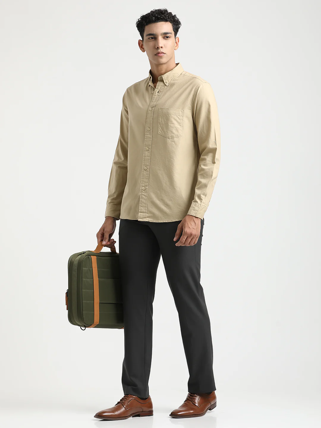 Men Oxford Cotton Shirt with Button-Down Collar - Image 3