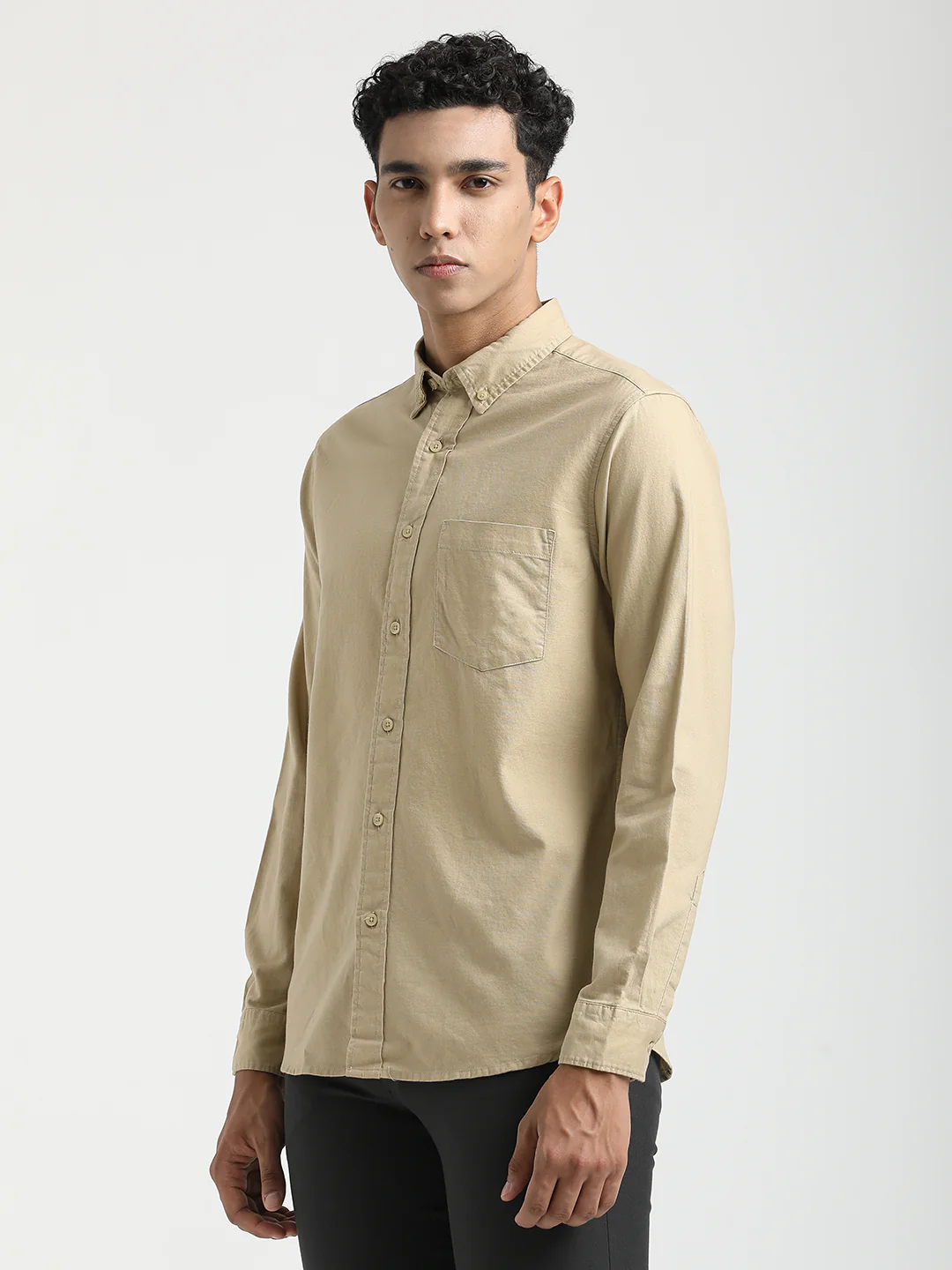 Men Oxford Cotton Shirt with Button-Down Collar - Image 4