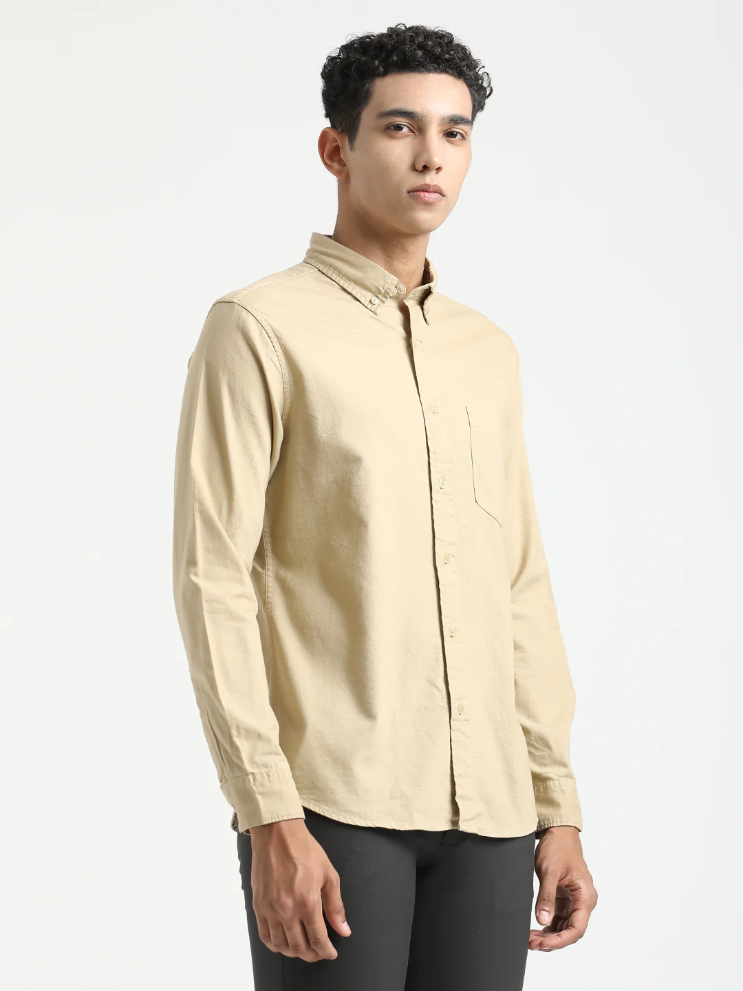 Men Oxford Cotton Shirt with Button-Down Collar - Image 5