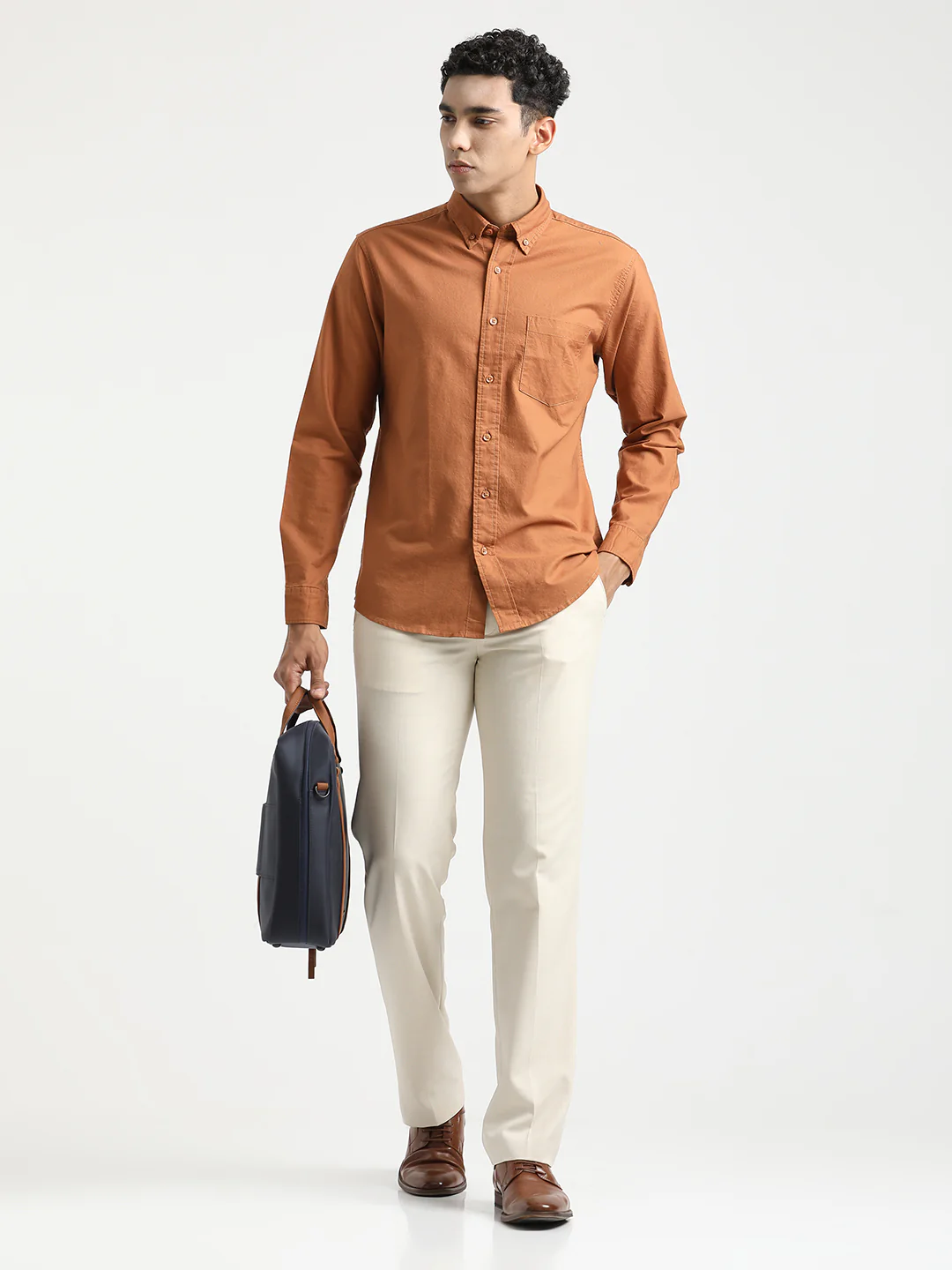 Men Oxford Cotton Shirt with Button-Down Collar - Image 2