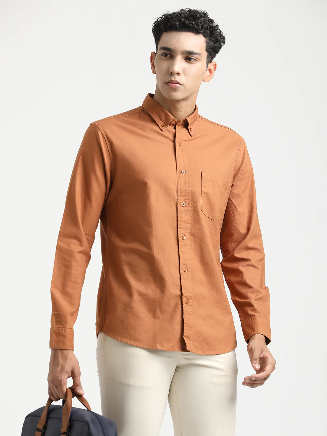Men Oxford Cotton Shirt with Button-Down Collar - Image 4