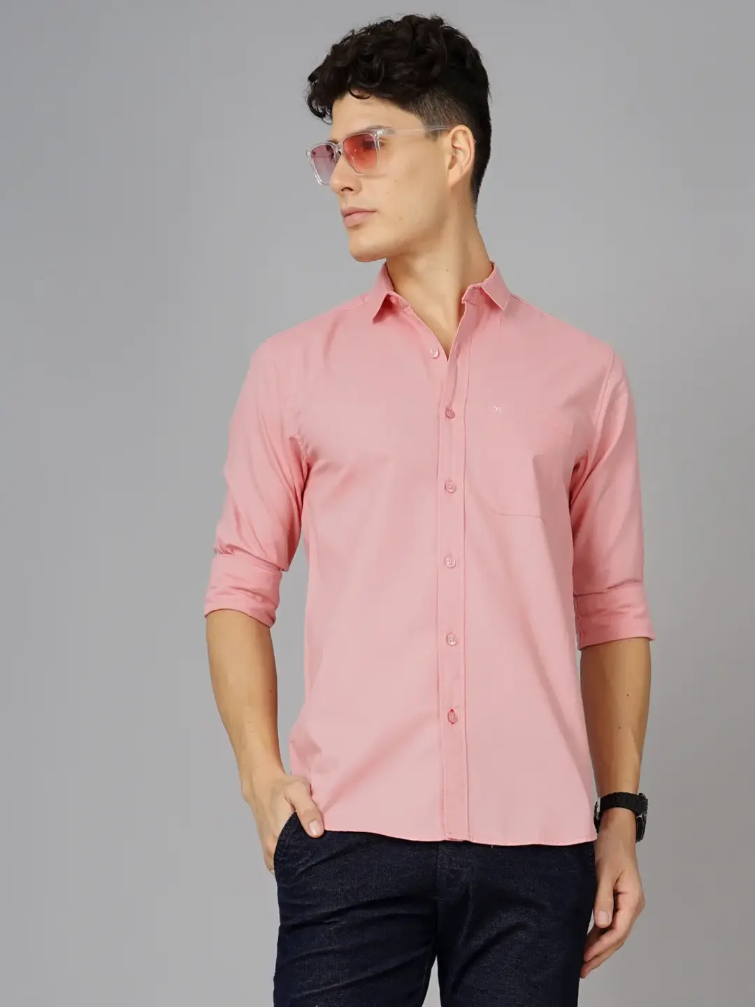 Men Oxford Pink Solid Shirt