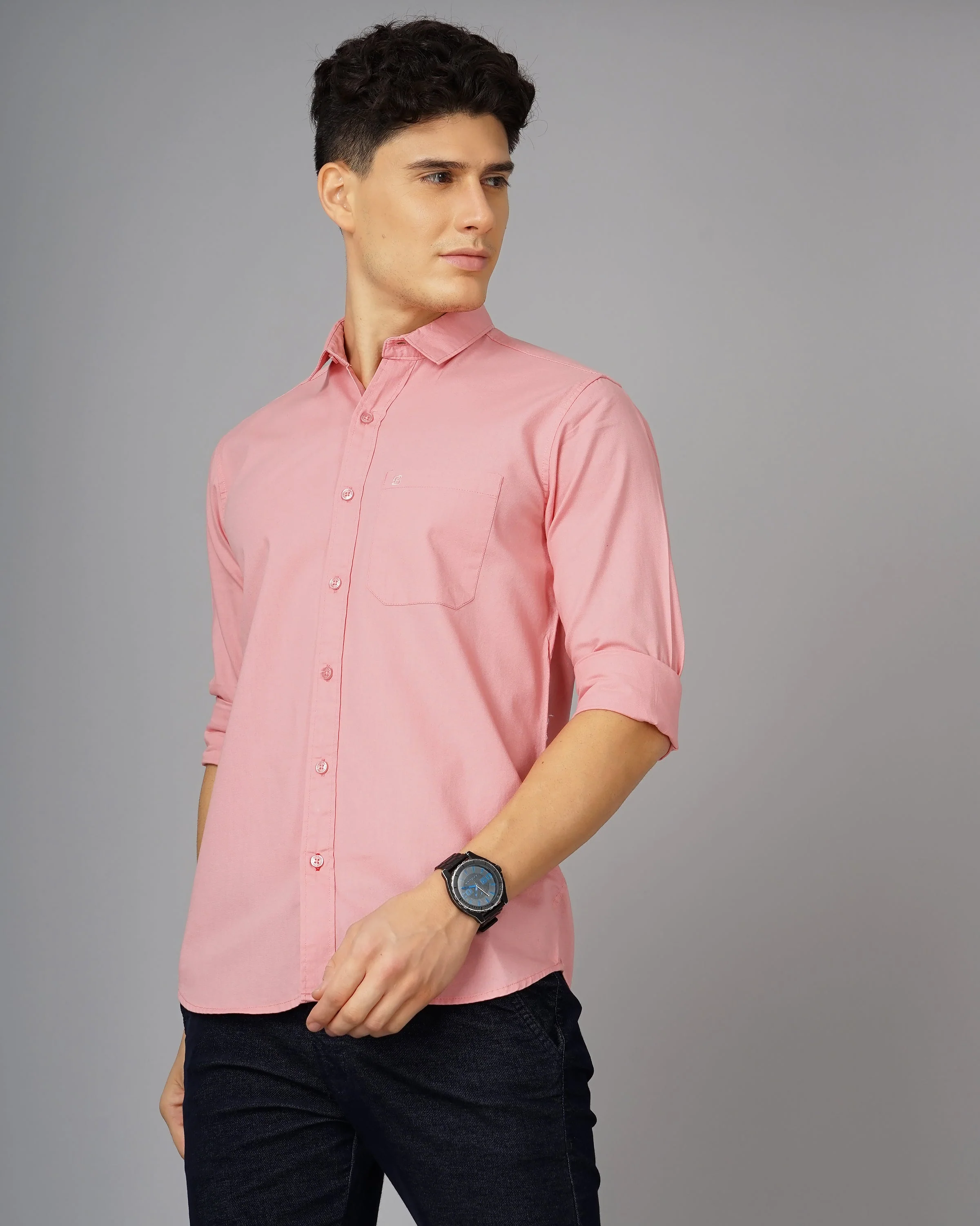 Men Oxford Pink Solid Shirt - Image 3