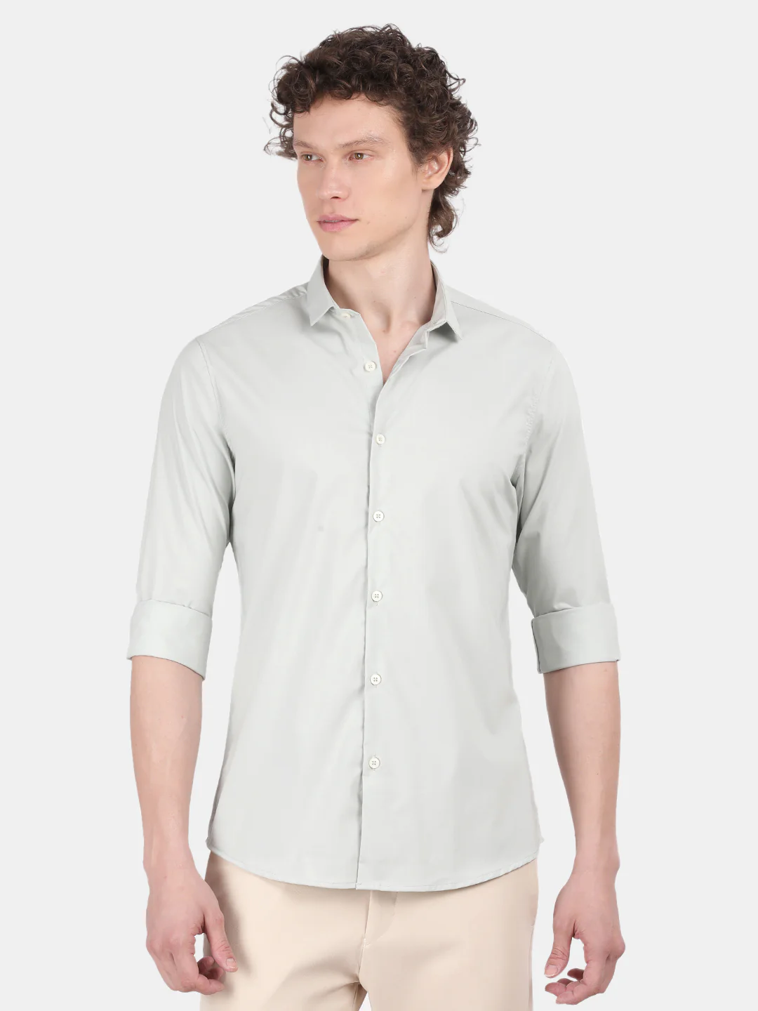 Men Pale blue Slim Fit Spread Collar Full Sleeve Casual Shirt - Image 2