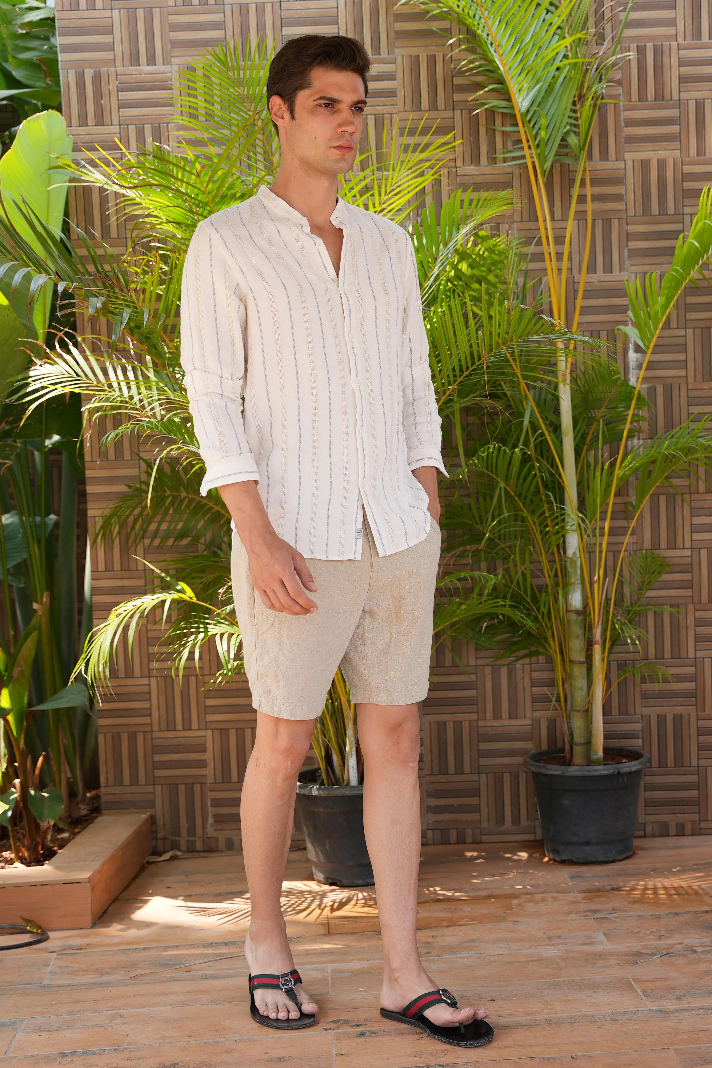 Men Panama Cream Cotton Viscose Striped Shirt - Image 6