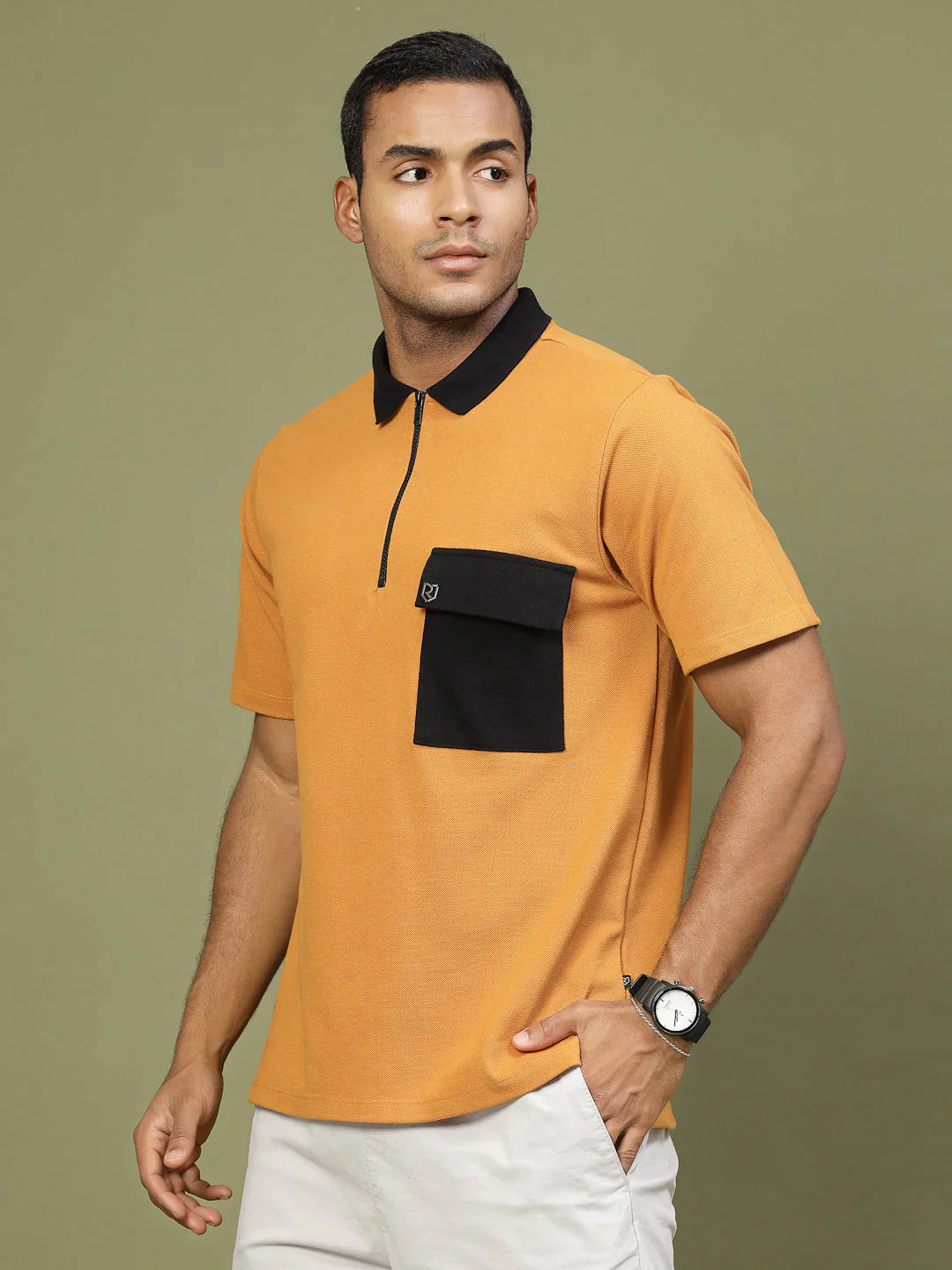 Men Patch Pocket Oversized Zip Polo Tee - Image 3