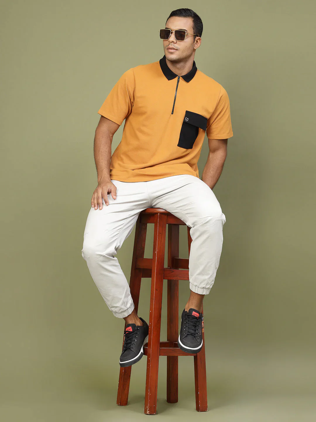 Men Patch Pocket Oversized Zip Polo Tee - Image 4