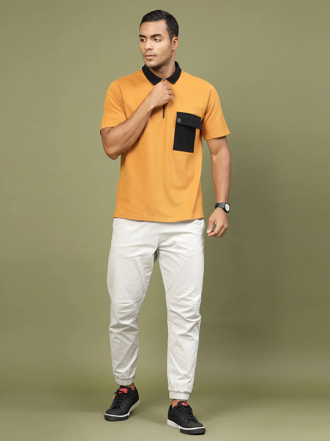 Men Patch Pocket Oversized Zip Polo Tee - Image 5