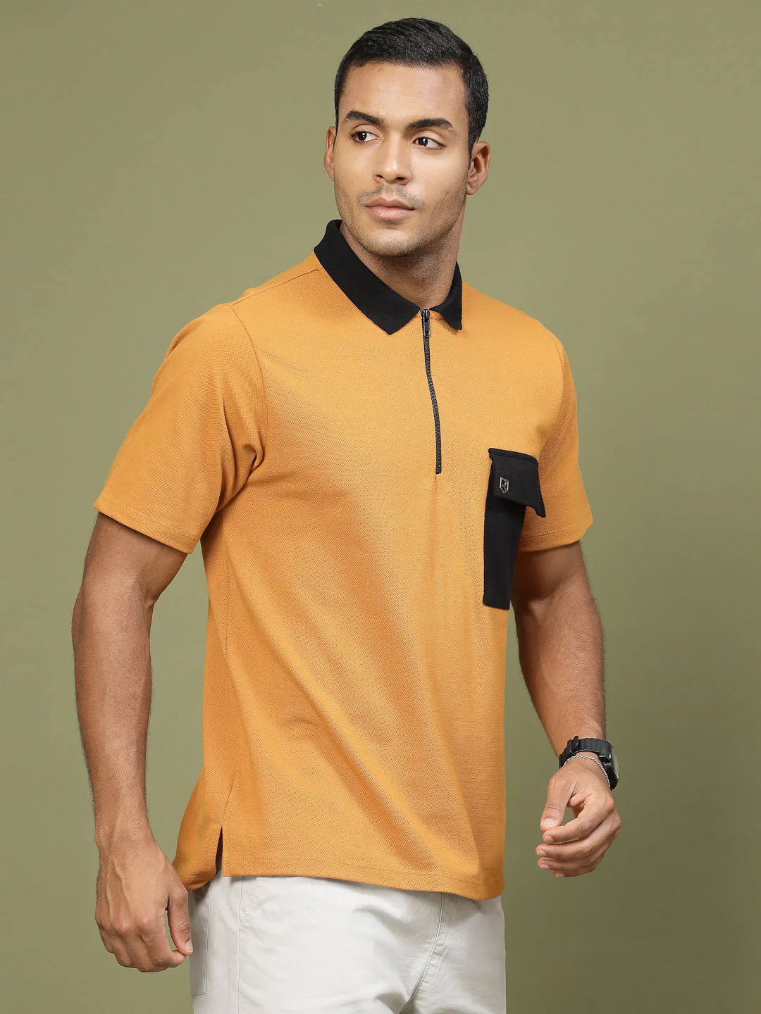 Men Patch Pocket Oversized Zip Polo Tee - Image 6