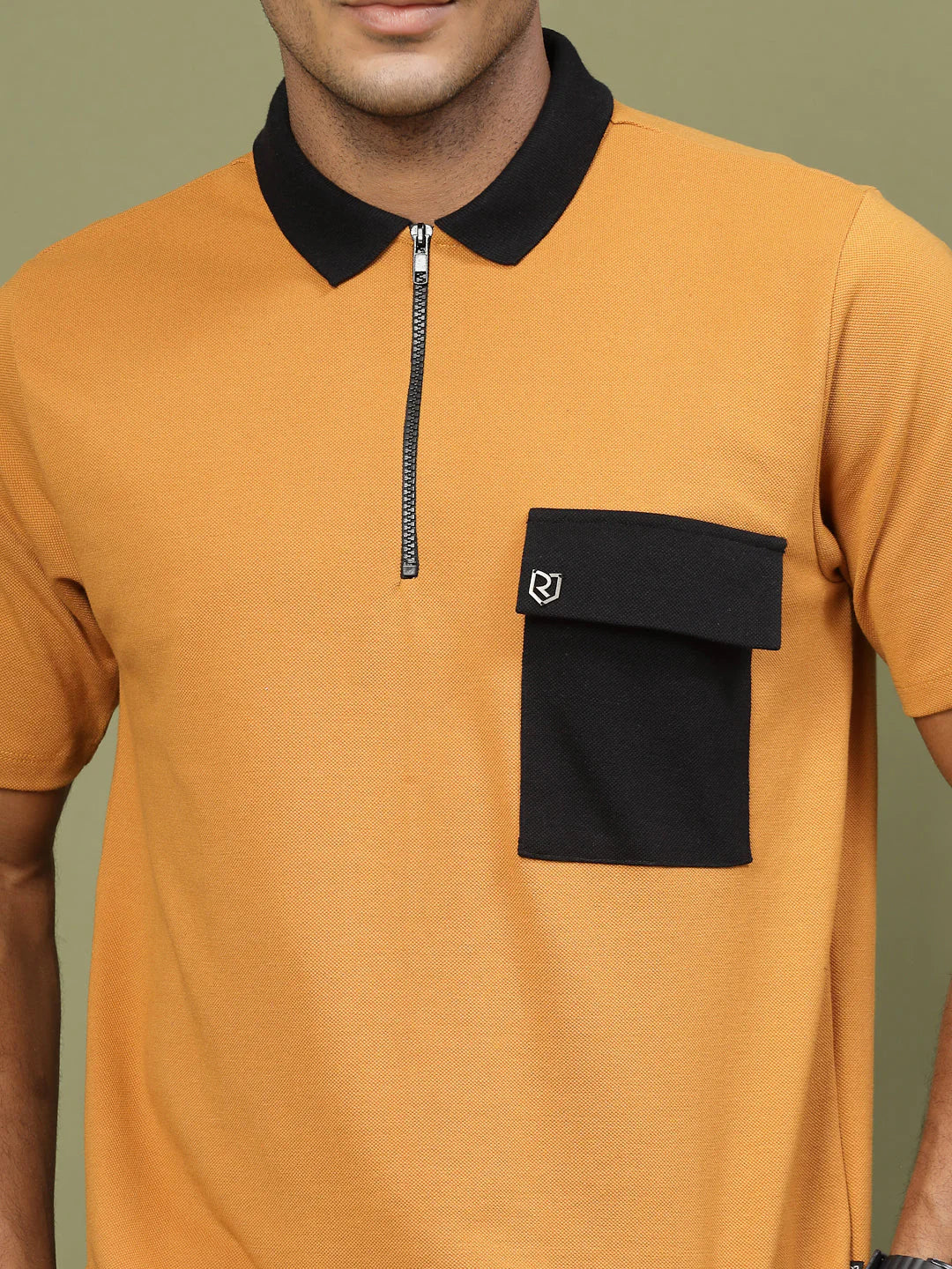 Men Patch Pocket Oversized Zip Polo Tee - Image 7