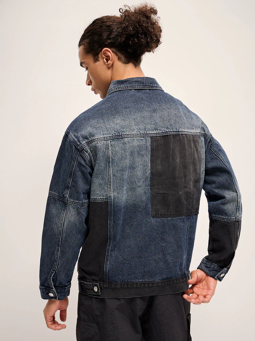 Men Patchwork Denim Jacket - Image 2