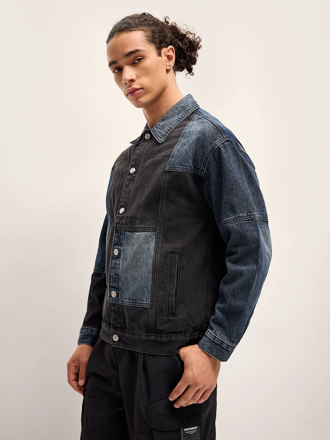 Men Patchwork Denim Jacket - Image 3