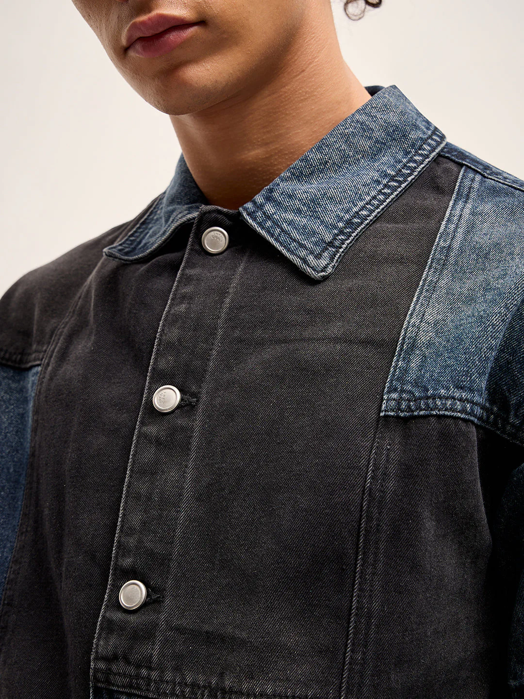 Men Patchwork Denim Jacket - Image 5