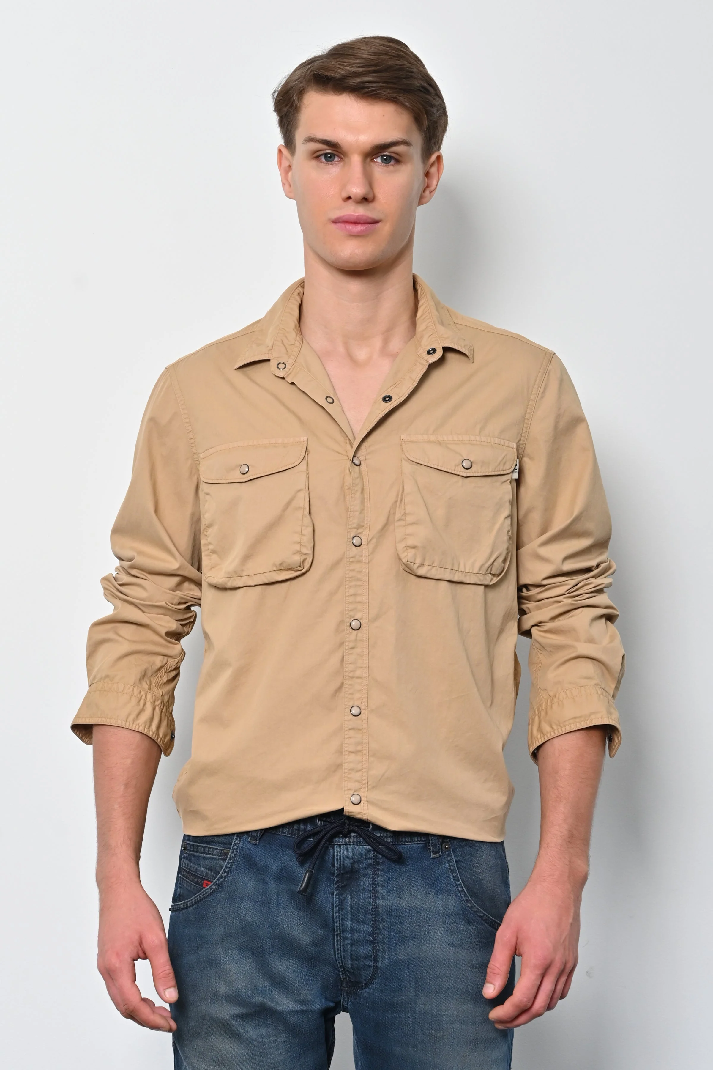 Men Patric Cotton Cargo Shirt Beige - Image 3