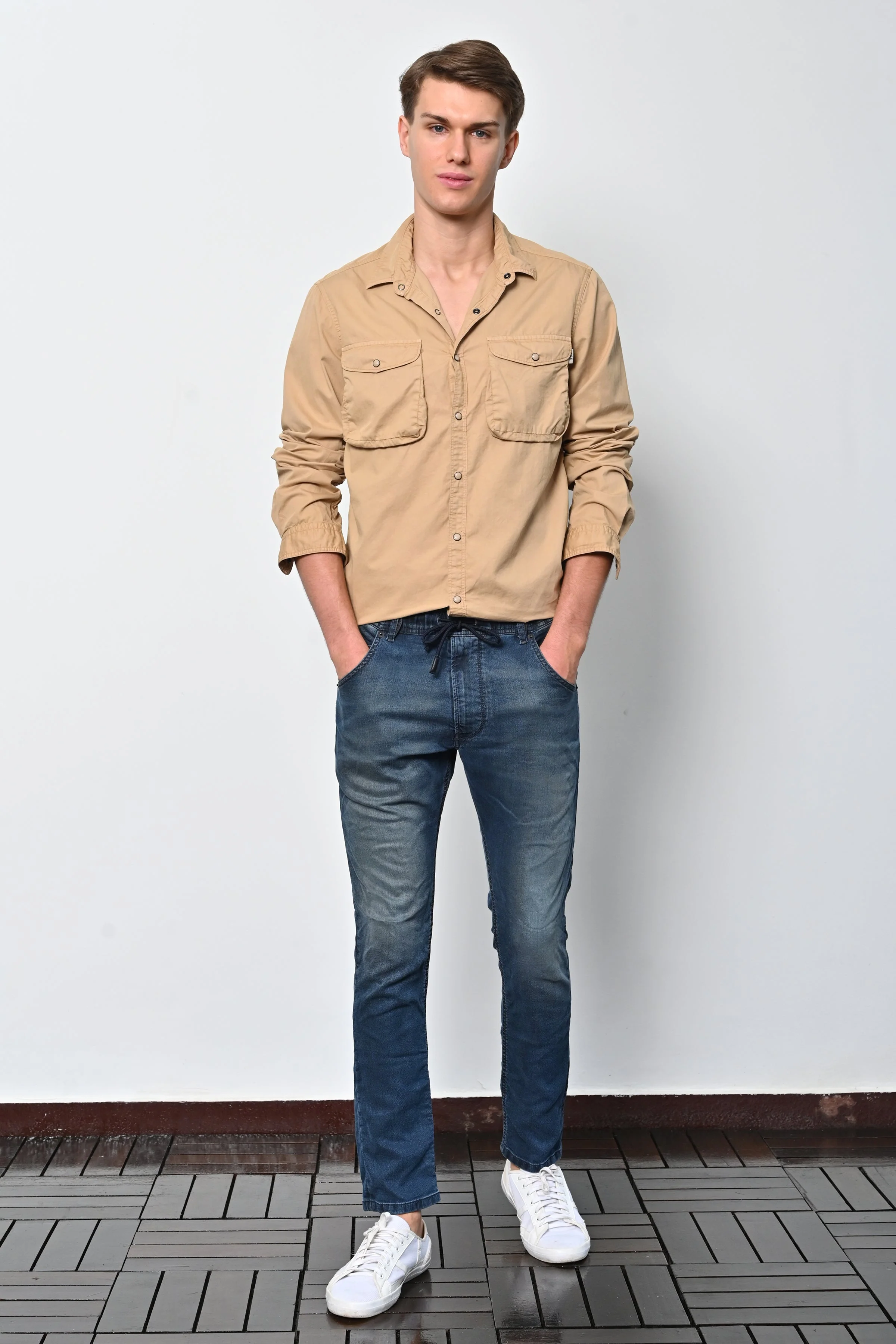 Men Patric Cotton Cargo Shirt Beige - Image 4