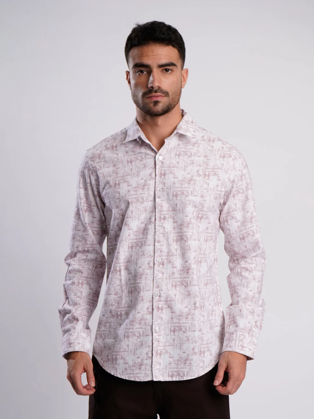 Men Peach and White Abstract printed Shirt - Image 2
