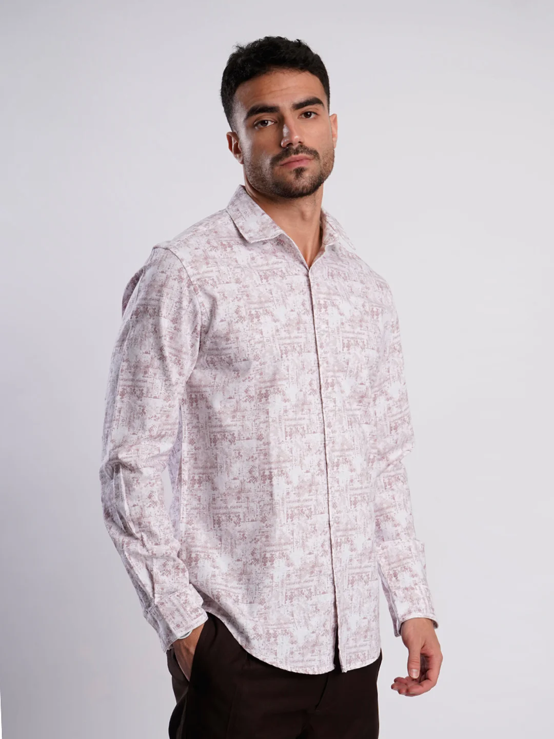 Men Peach and White Abstract printed Shirt - Image 3