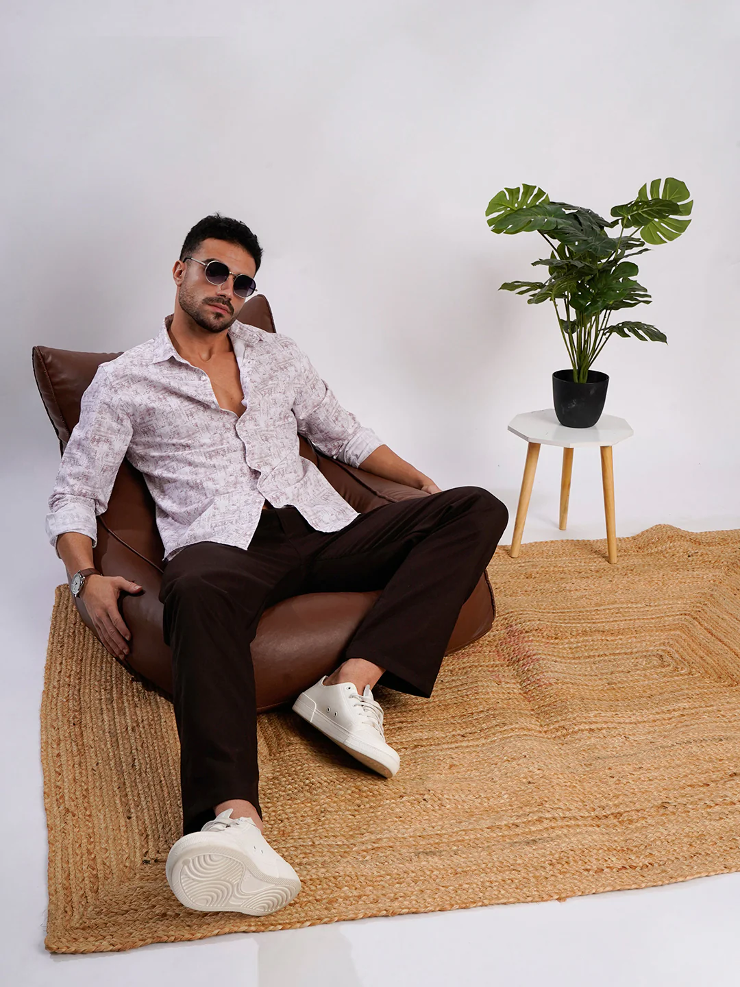 Men Peach and White Abstract printed Shirt - Image 7