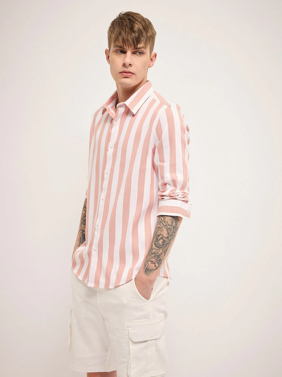 Men Peach Casual Shirt - Image 3