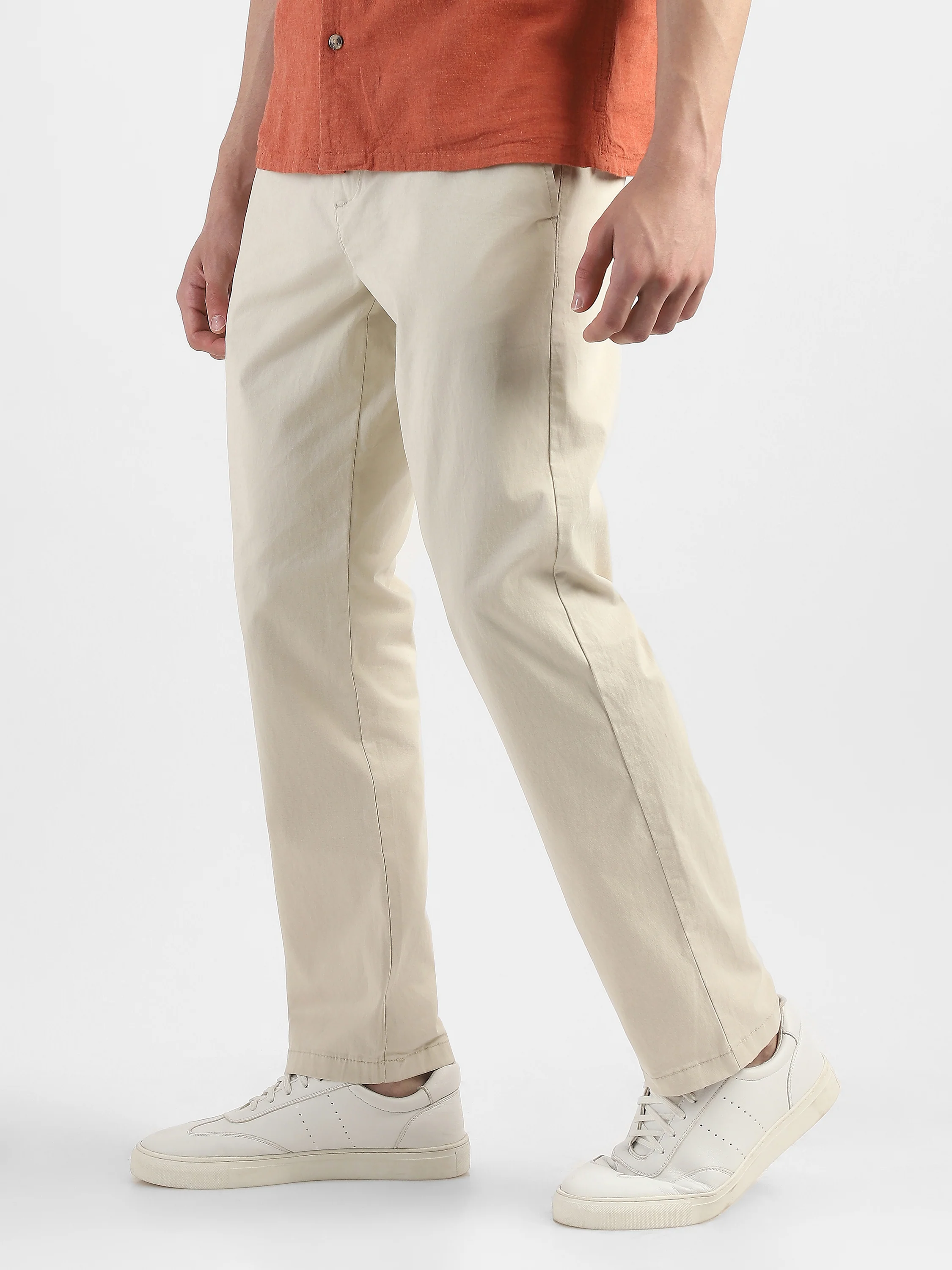 Men Peach Mid Rise Formal Trouser - Image 5