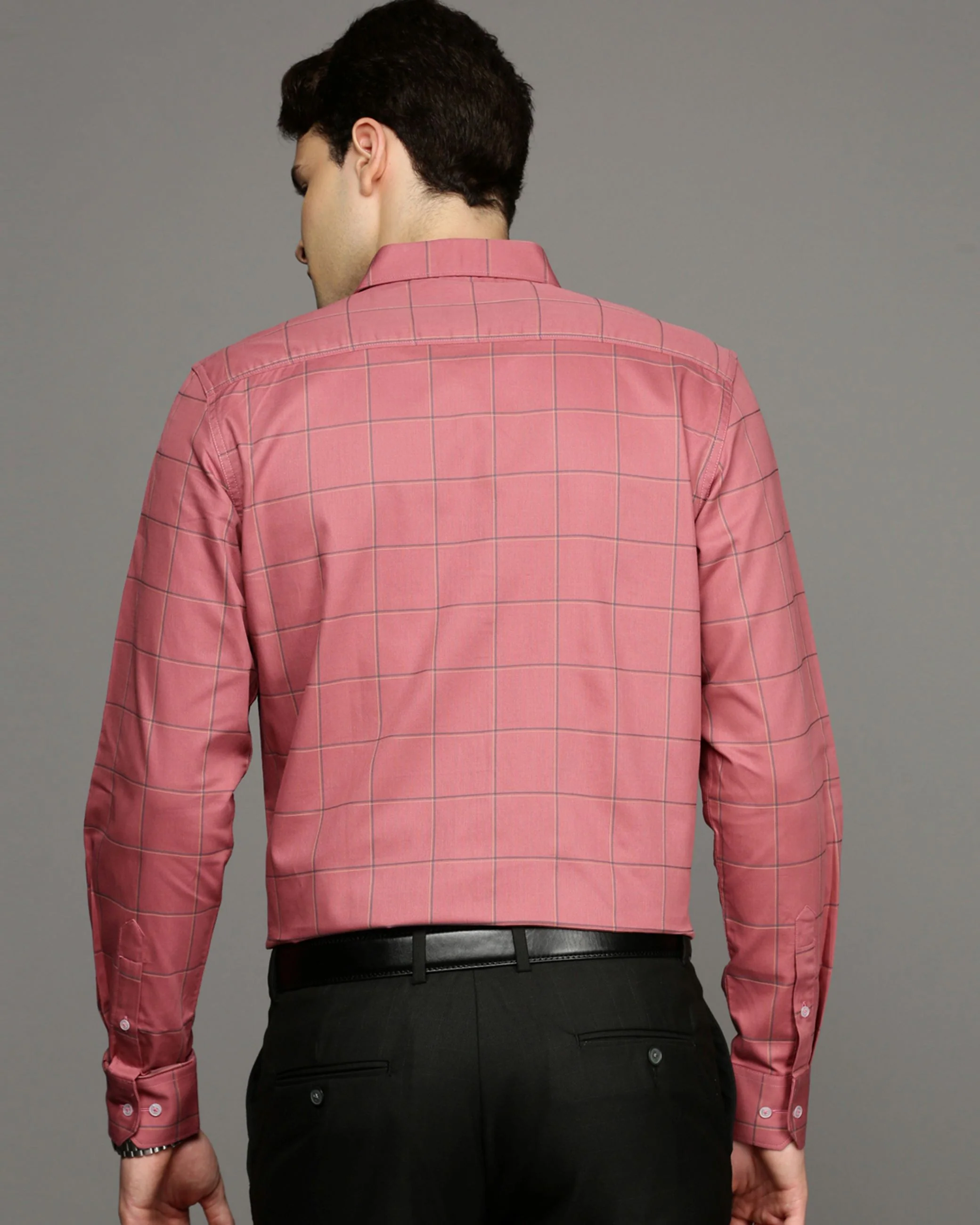 Men Peach Cotton Blend Slim Shirt - Image 4