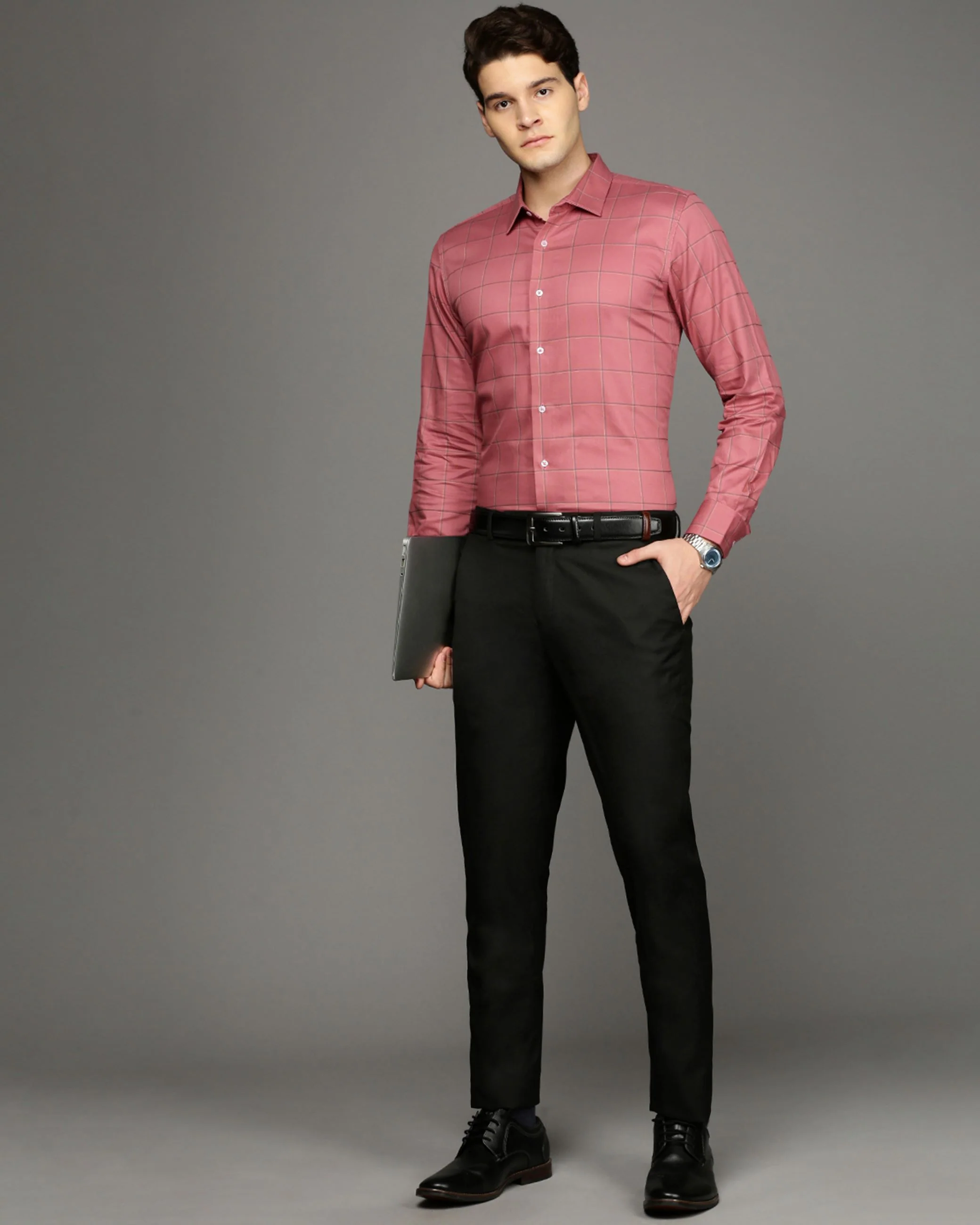 Men Peach Cotton Blend Slim Shirt - Image 5